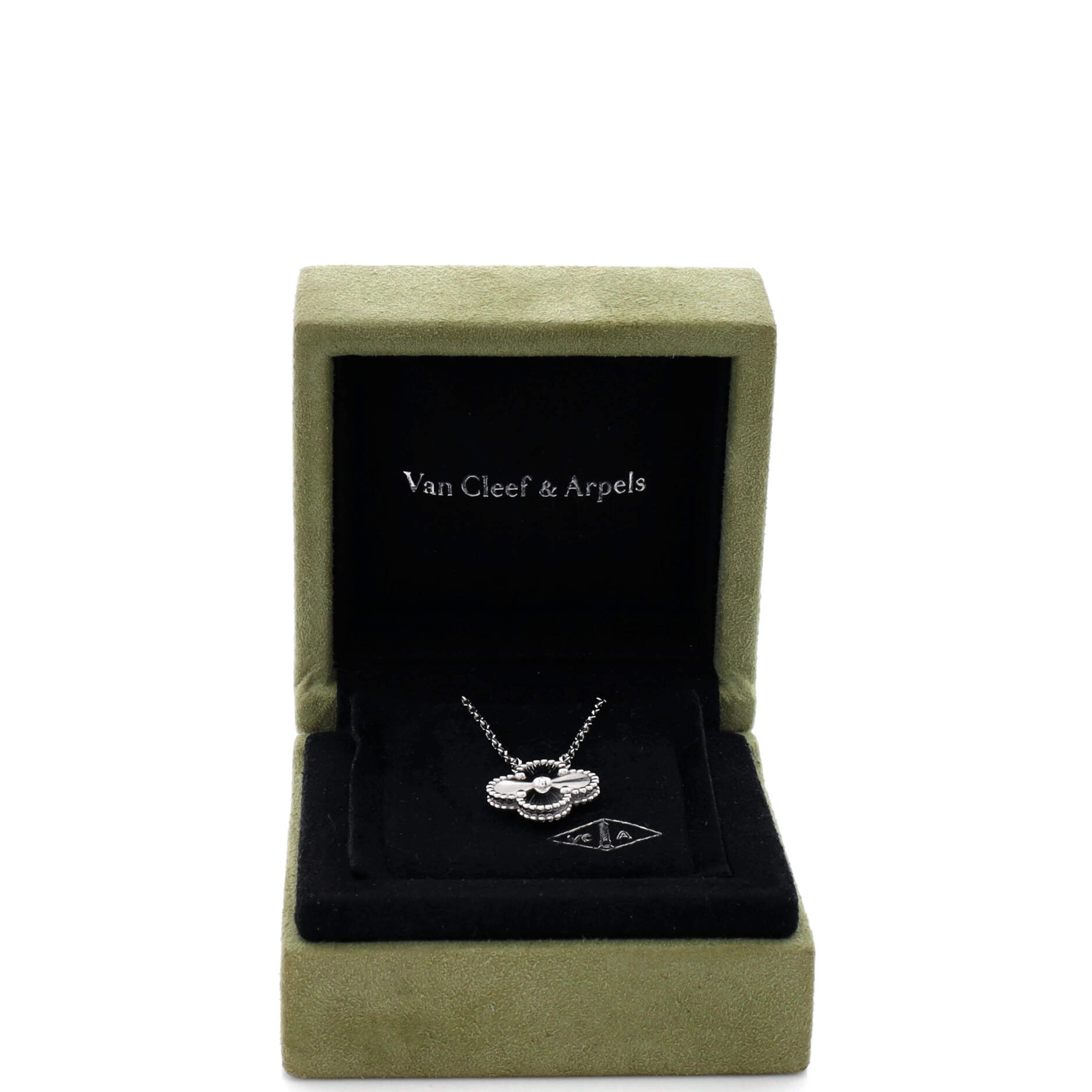 Vintage Alhambra Pendant Necklace Guilloche 18K White Gold