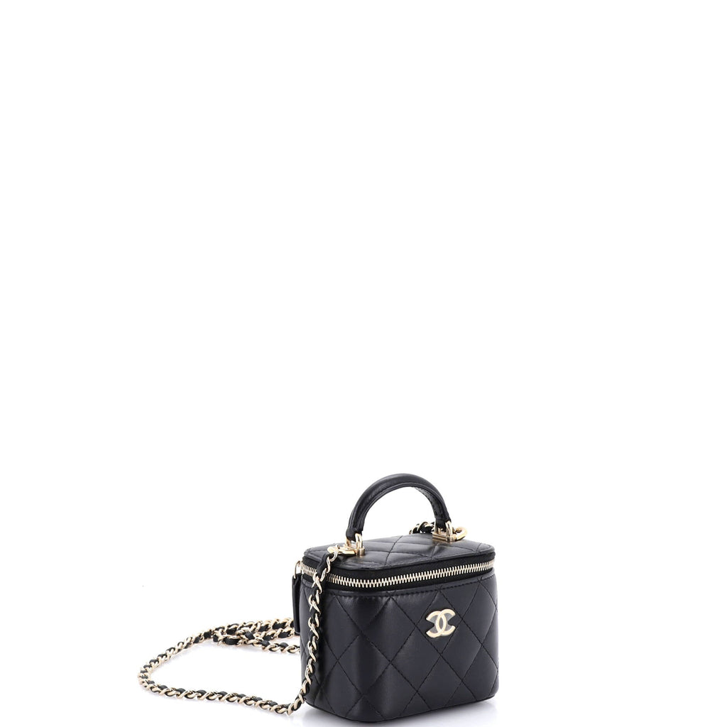 Classic Top Handle Vanity Case with Chain Quilted Lambskin Mini