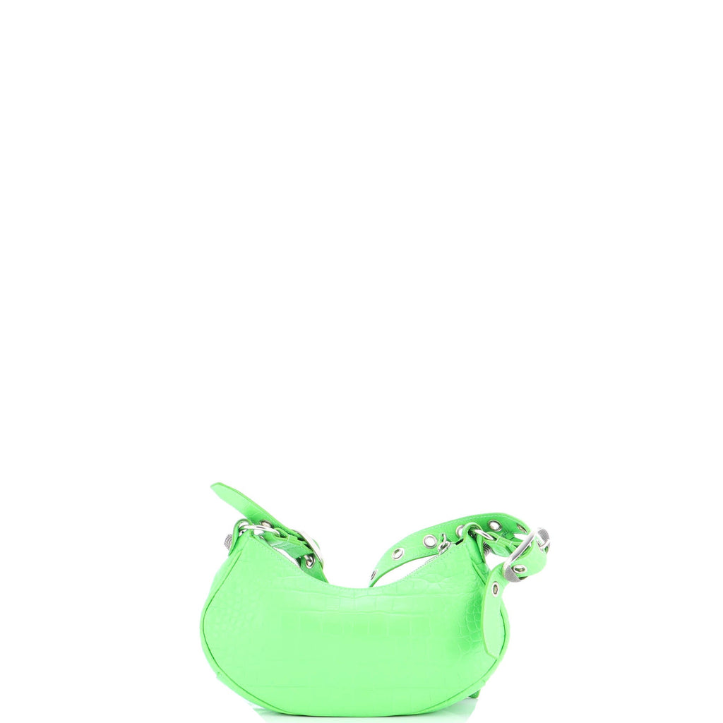 Le Cagole Giant Studs Shoulder Bag Crocodile Embossed Leather XS