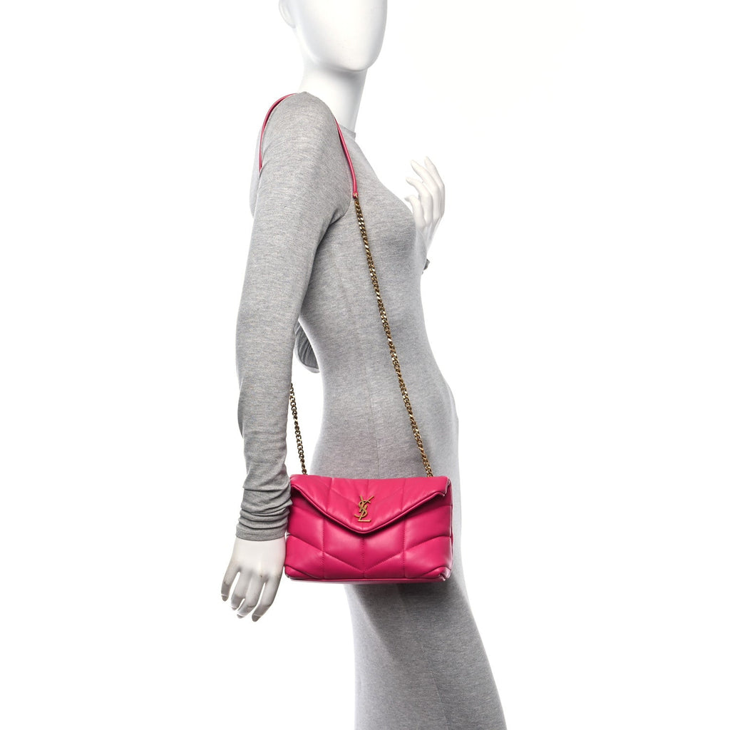 Lambskin Quilted Toy Loulou Puffer Monogram Chain Satchel Bubblegum