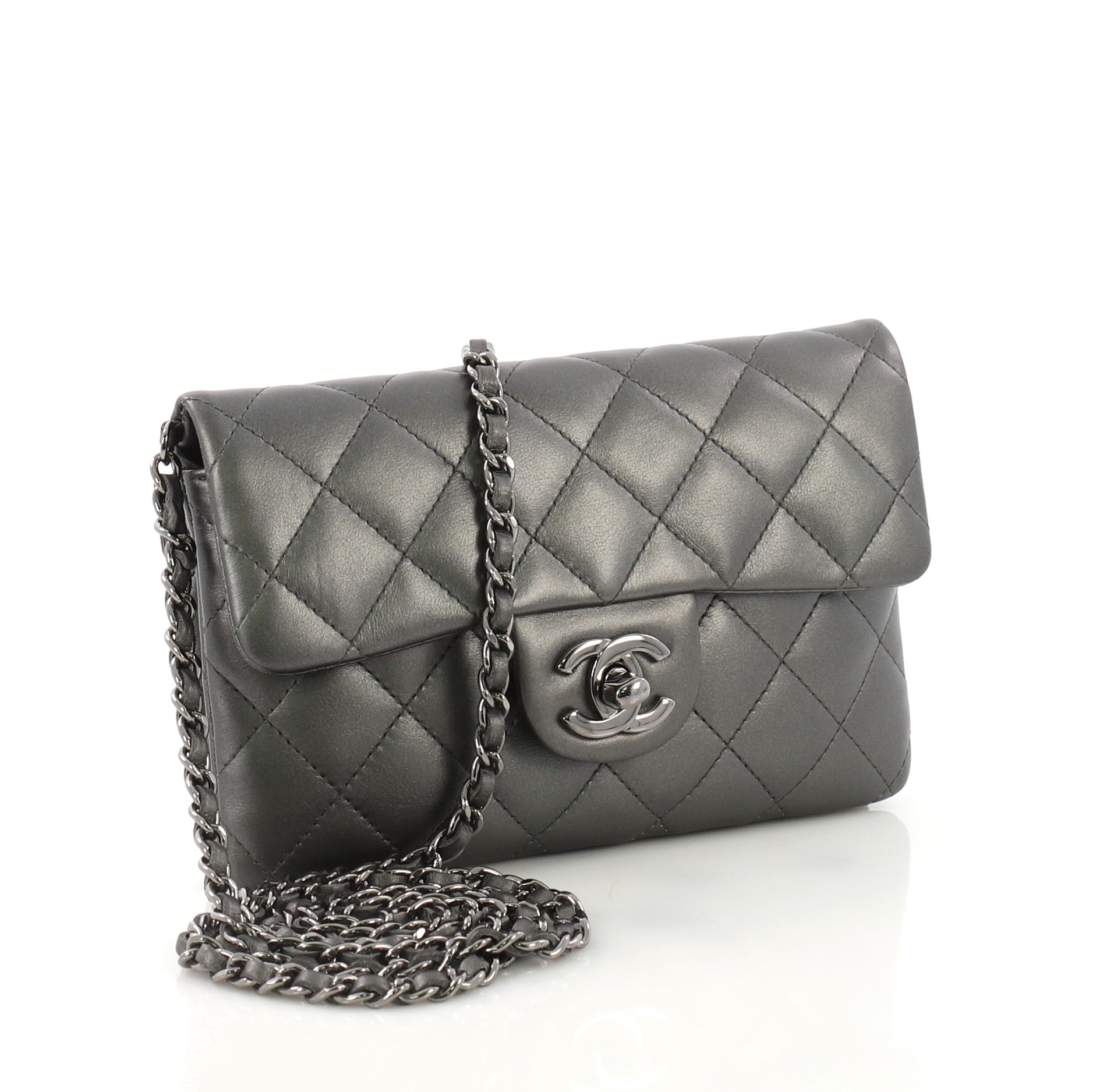CC Chain Zip Flap Bag Quilted Calfskin Mini