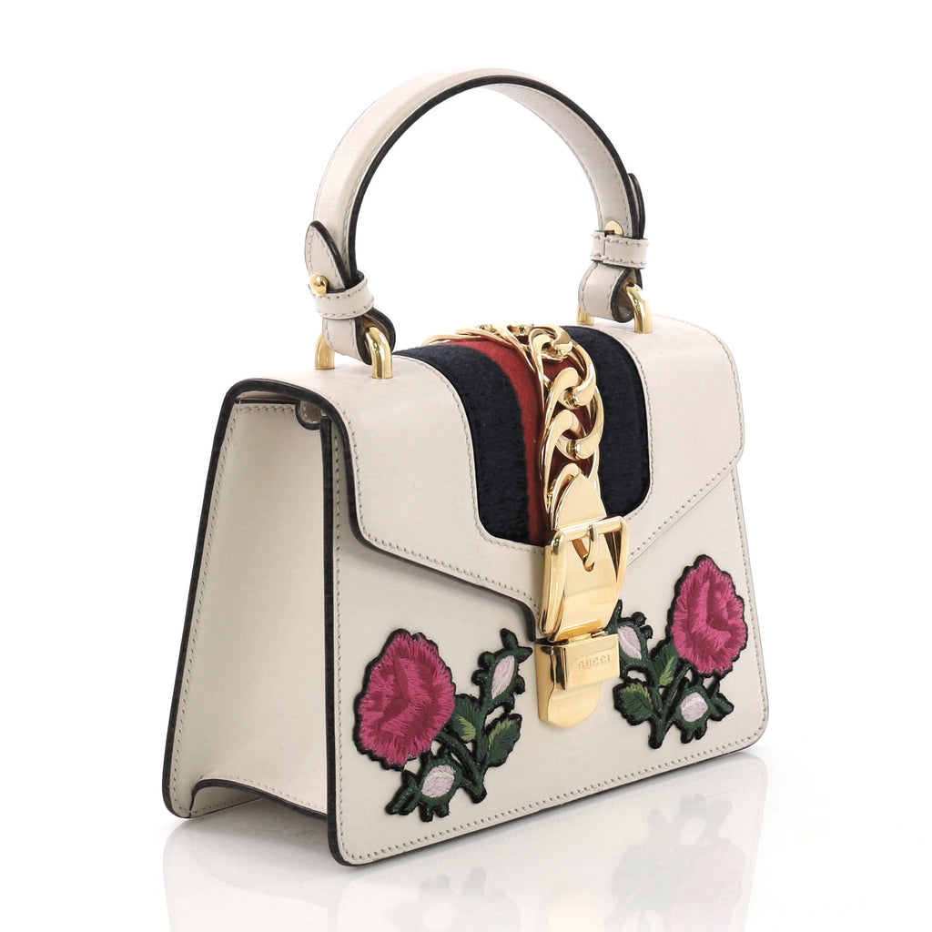 Sylvie Top Handle Bag Embroidered Leather Mini