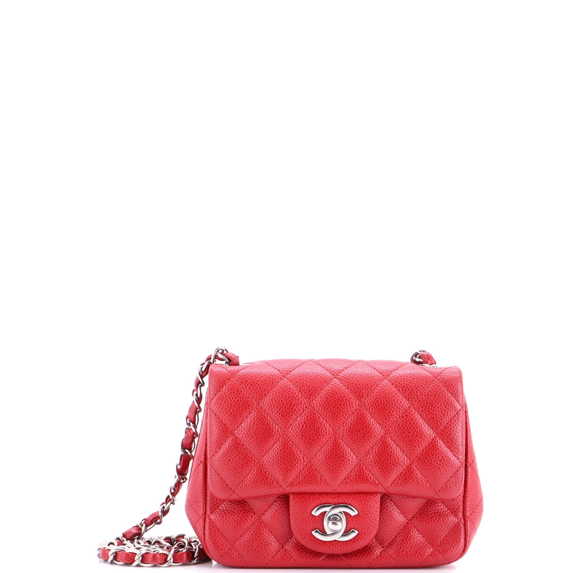 Square Classic Single Flap Bag Quilted Caviar Mini