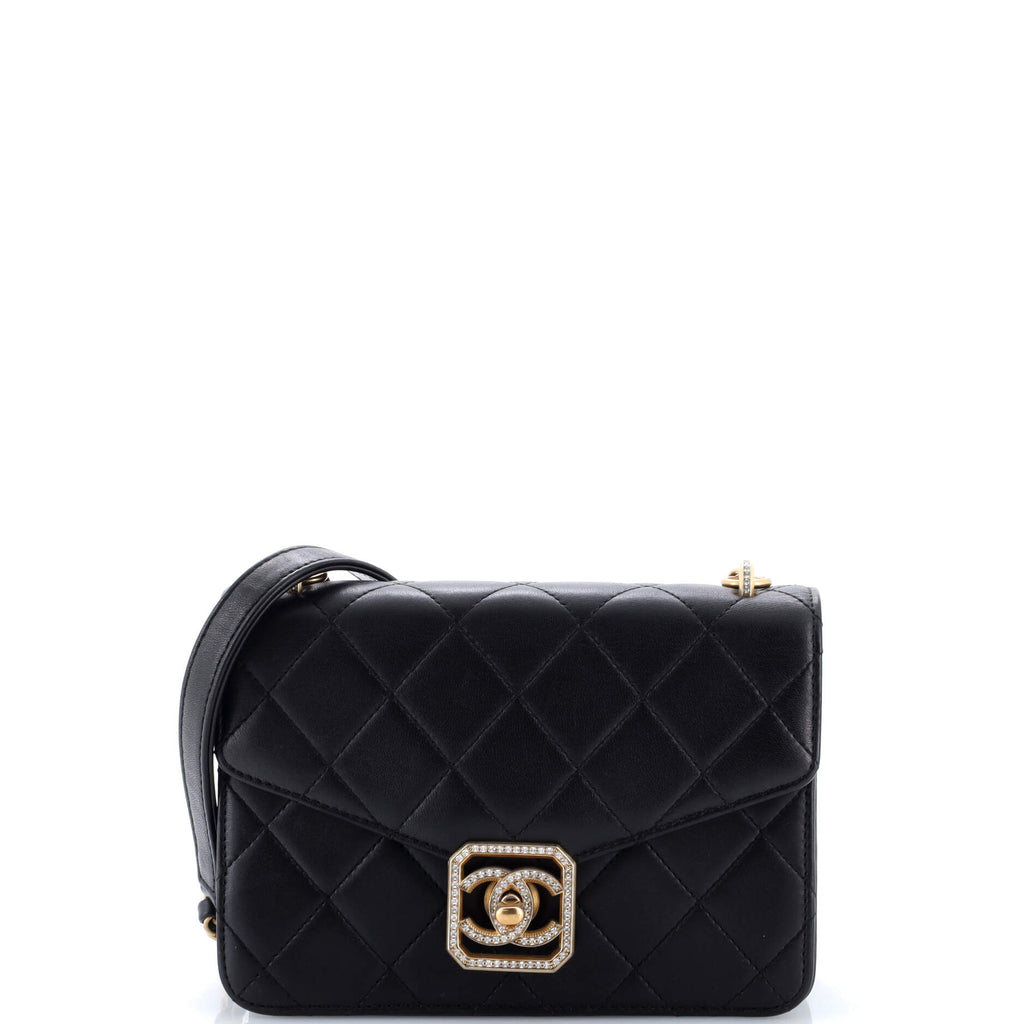 Crystal Geometric Frame CC Flap Bag Quilted Calfskin Mini