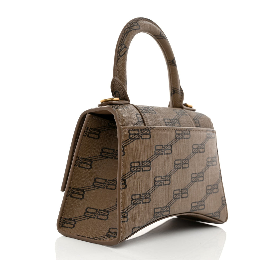 Coated Canvas BB Monogram Hourglass Top Handle Bag XS Beige Brown