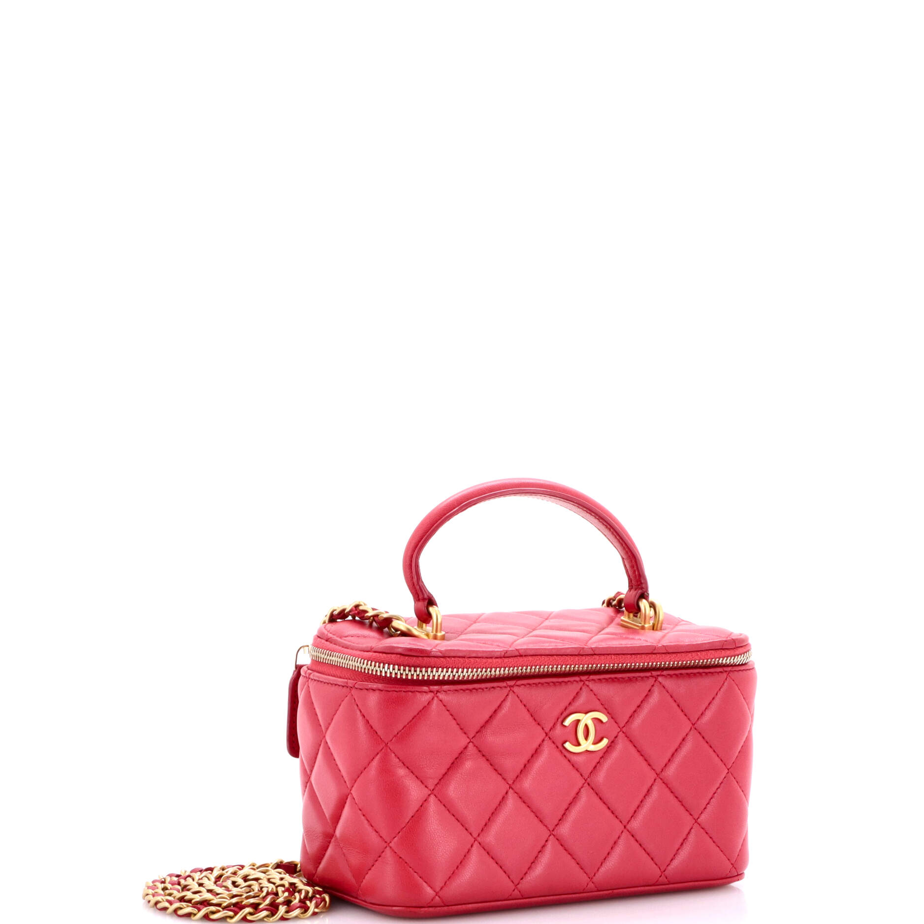 Classic Top Handle Vanity Case with Chain Quilted Lambskin Small