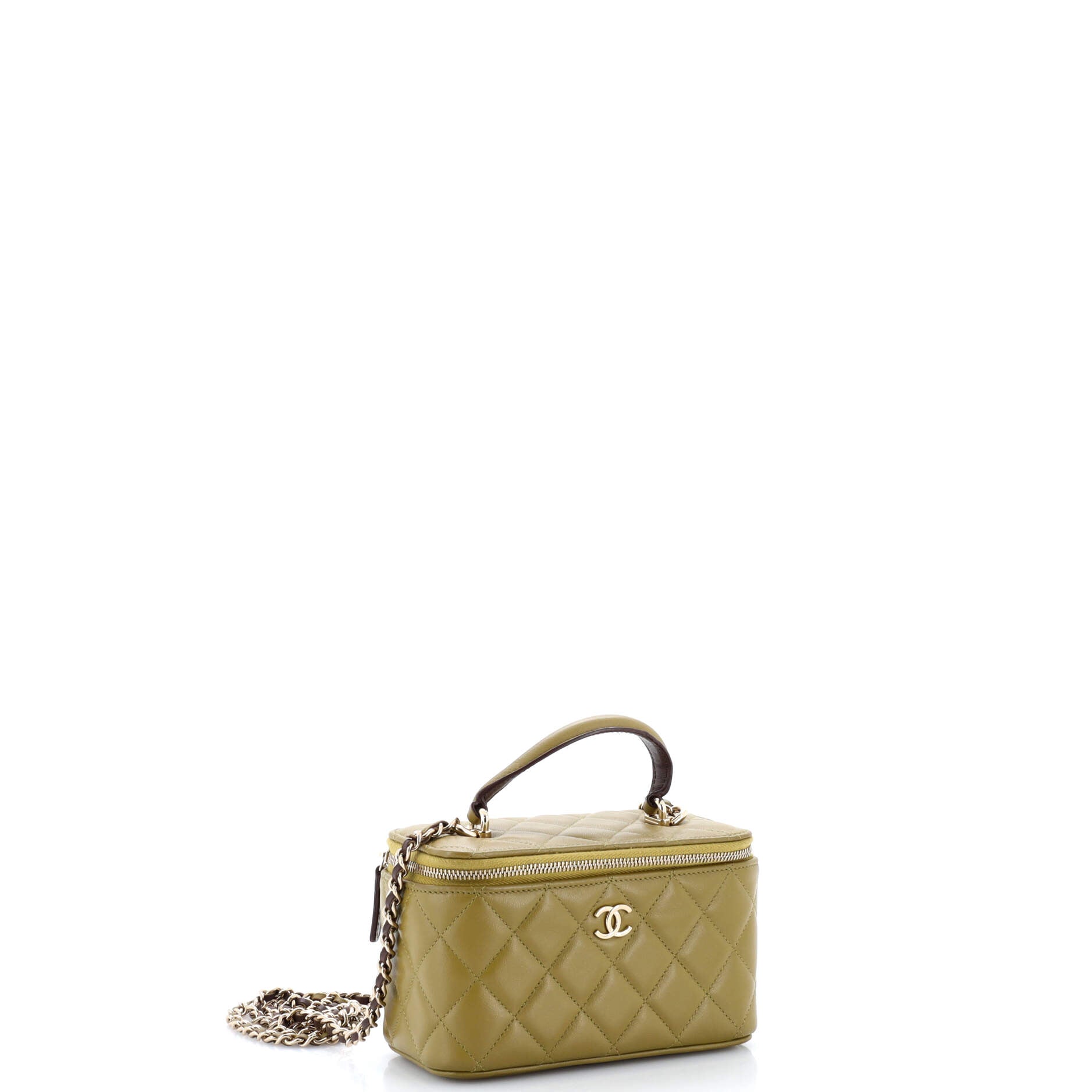 Classic Top Handle Vanity Case with Chain Quilted Lambskin Small