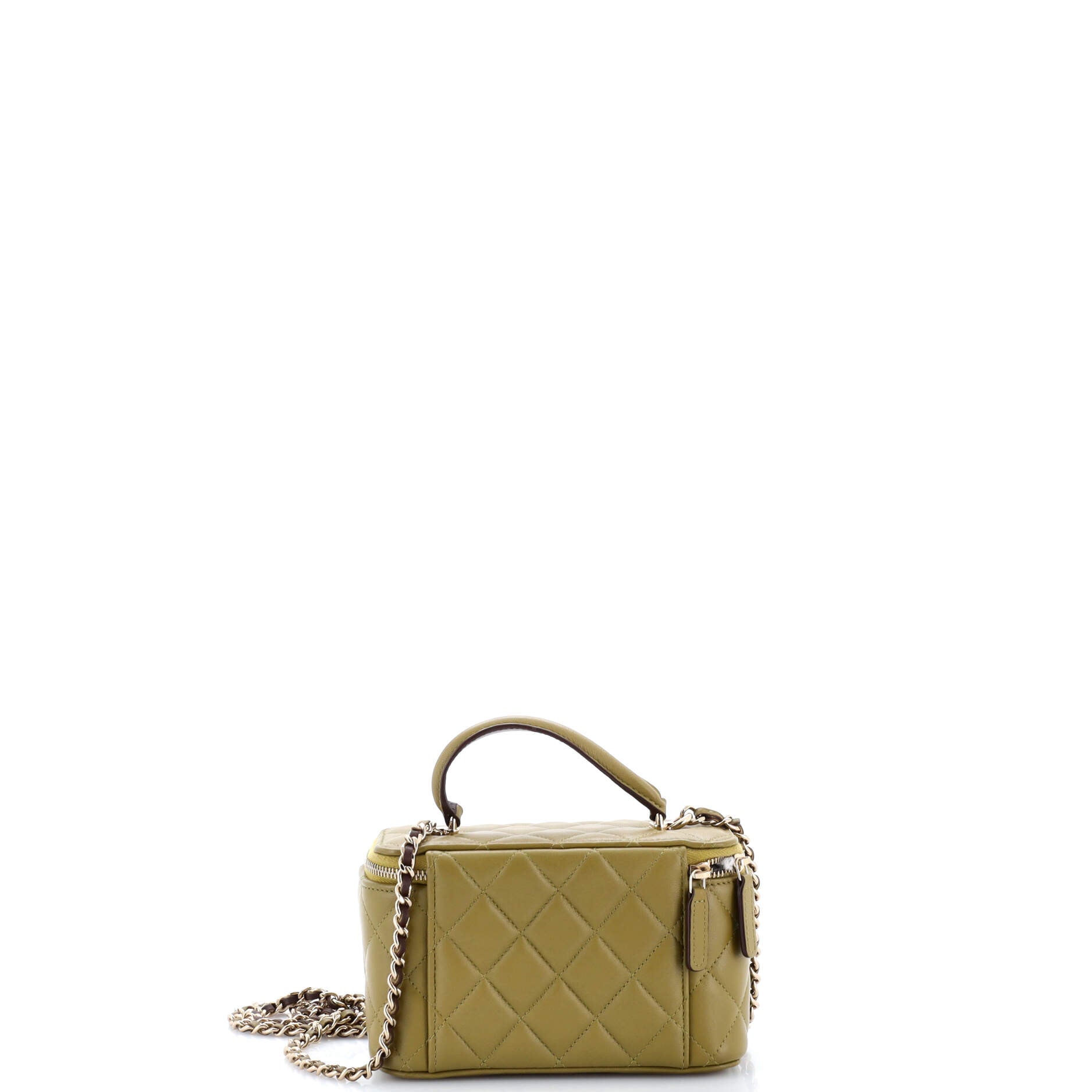 Classic Top Handle Vanity Case with Chain Quilted Lambskin Small