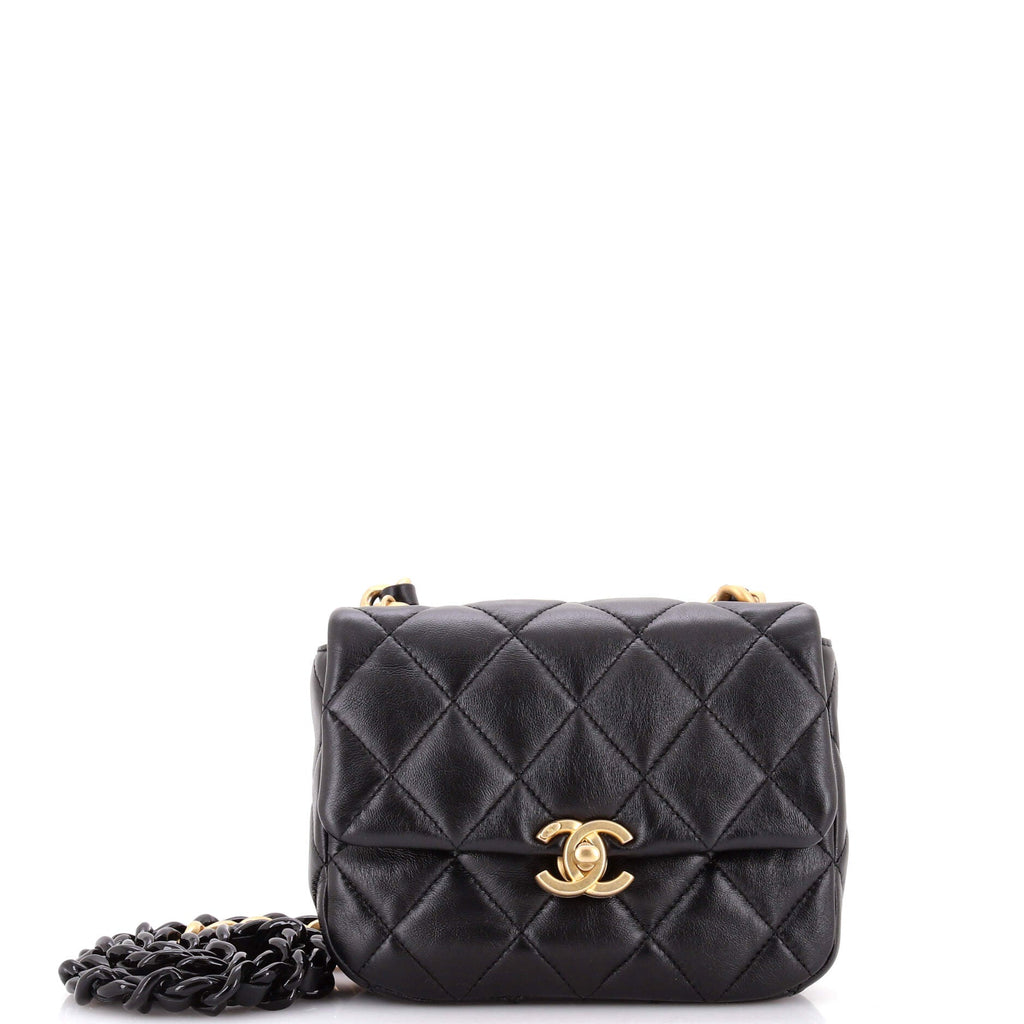 Lacquered Metal CC Flap Bag Quilted Lambskin Mini