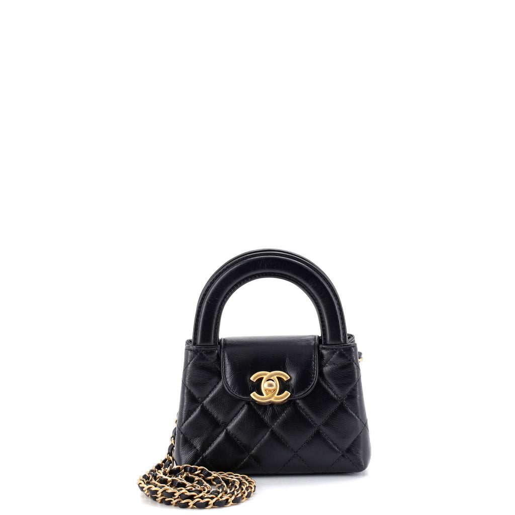 Kelly Top Handle Shopping Bag Quilted Shiny Aged Calfskin Nano