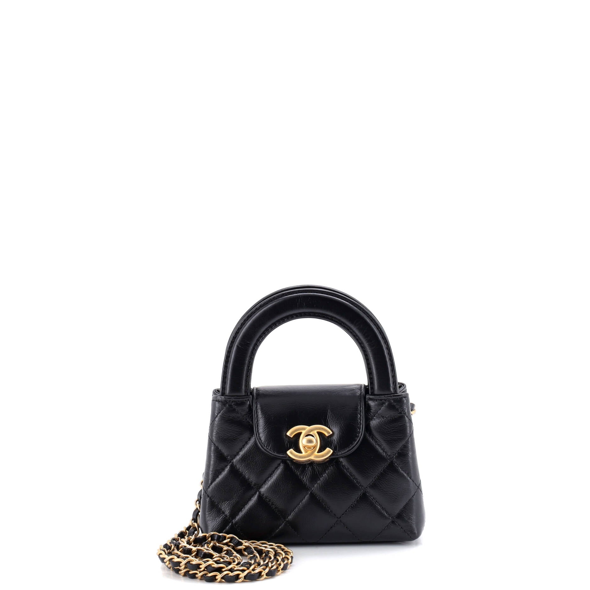 Kelly Top Handle Shopping Bag Quilted Shiny Aged Calfskin Nano