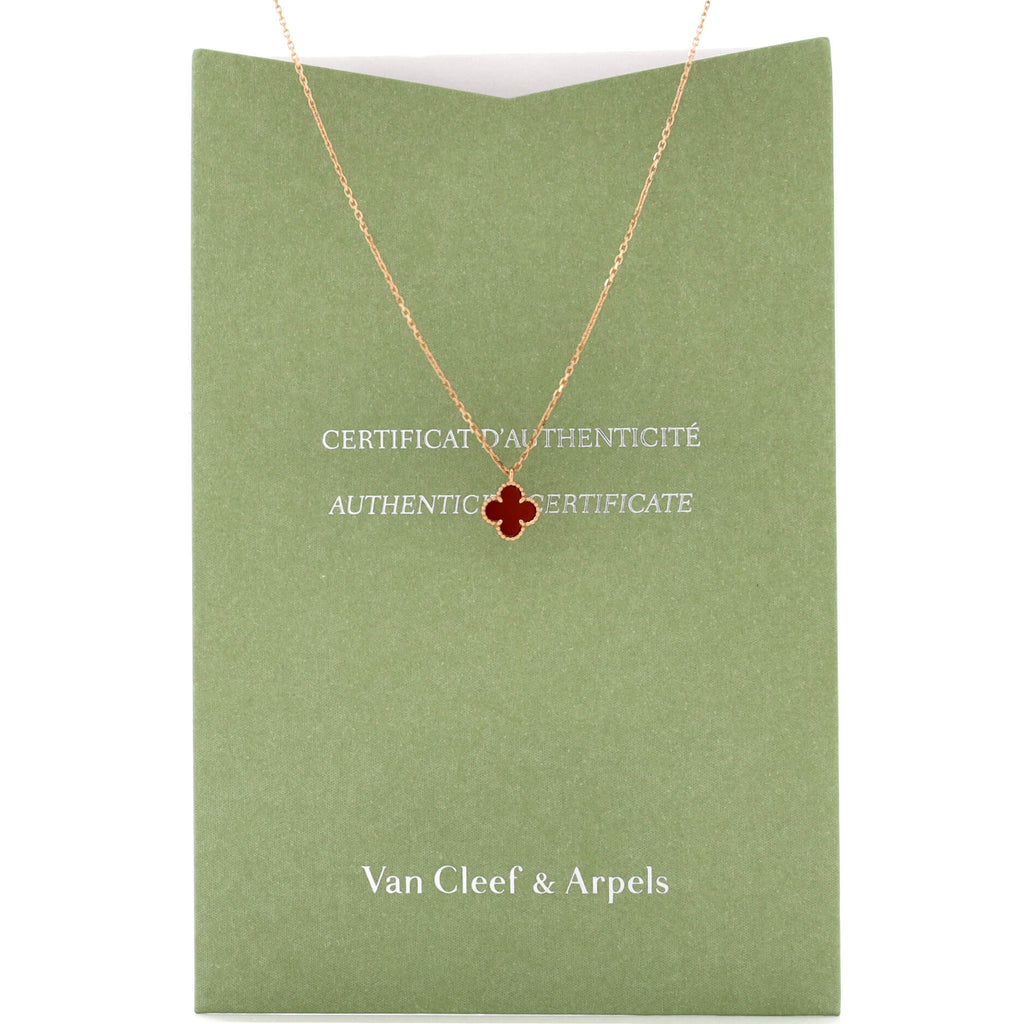 Sweet Alhambra Pendant Necklace 18K Rose Gold and Carnelian