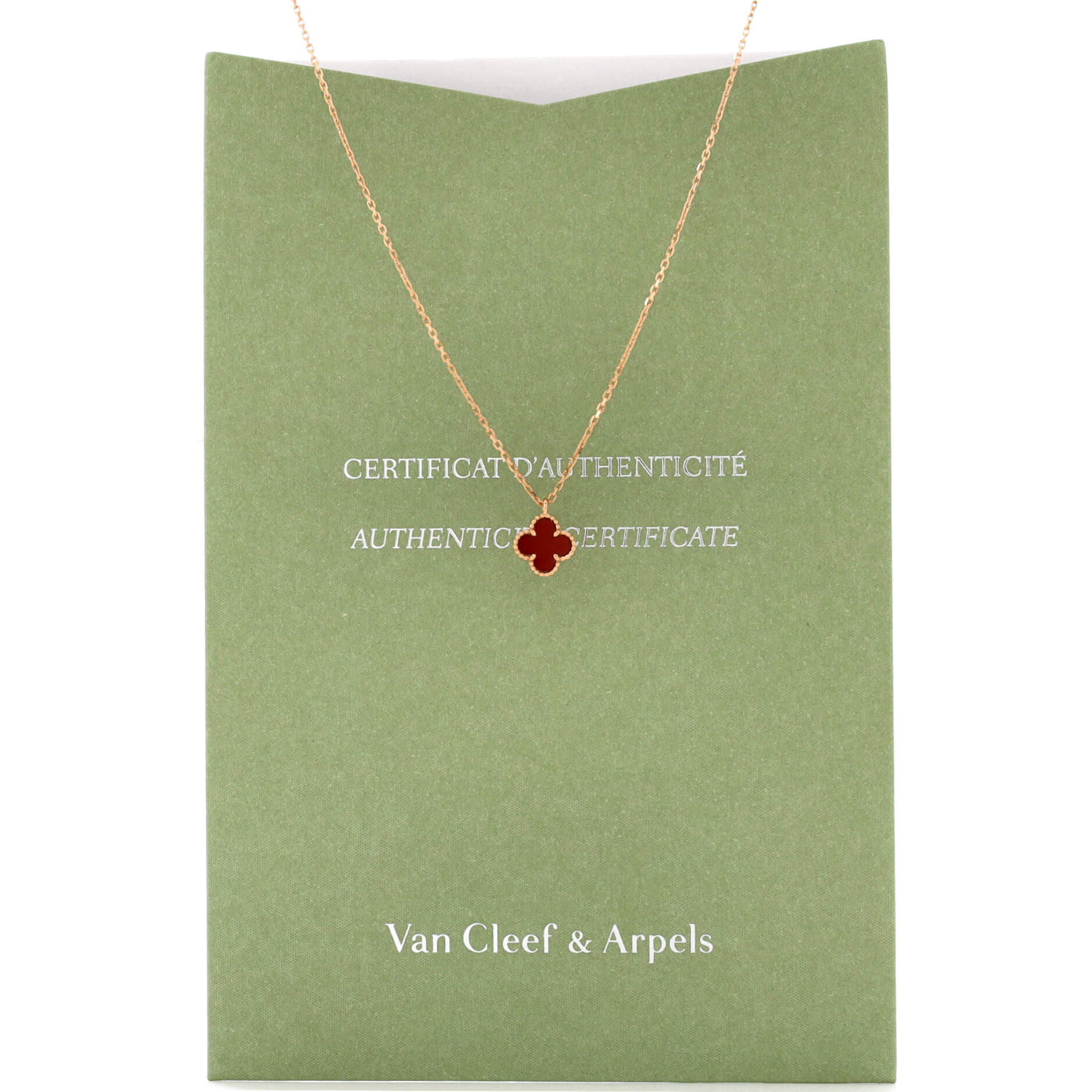 Sweet Alhambra Pendant Necklace 18K Rose Gold and Carnelian