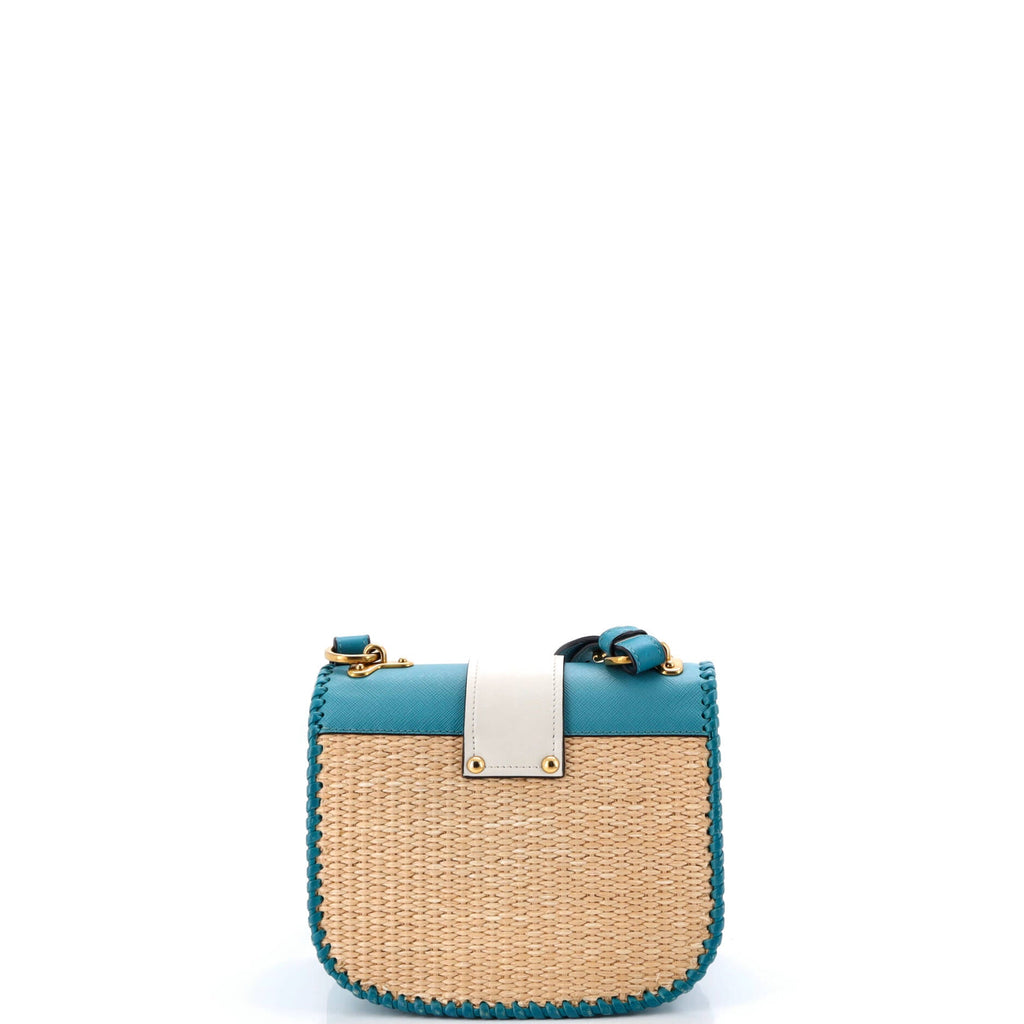 Prada Cahier Rounded Crossbody Bag Leather and Straw Small