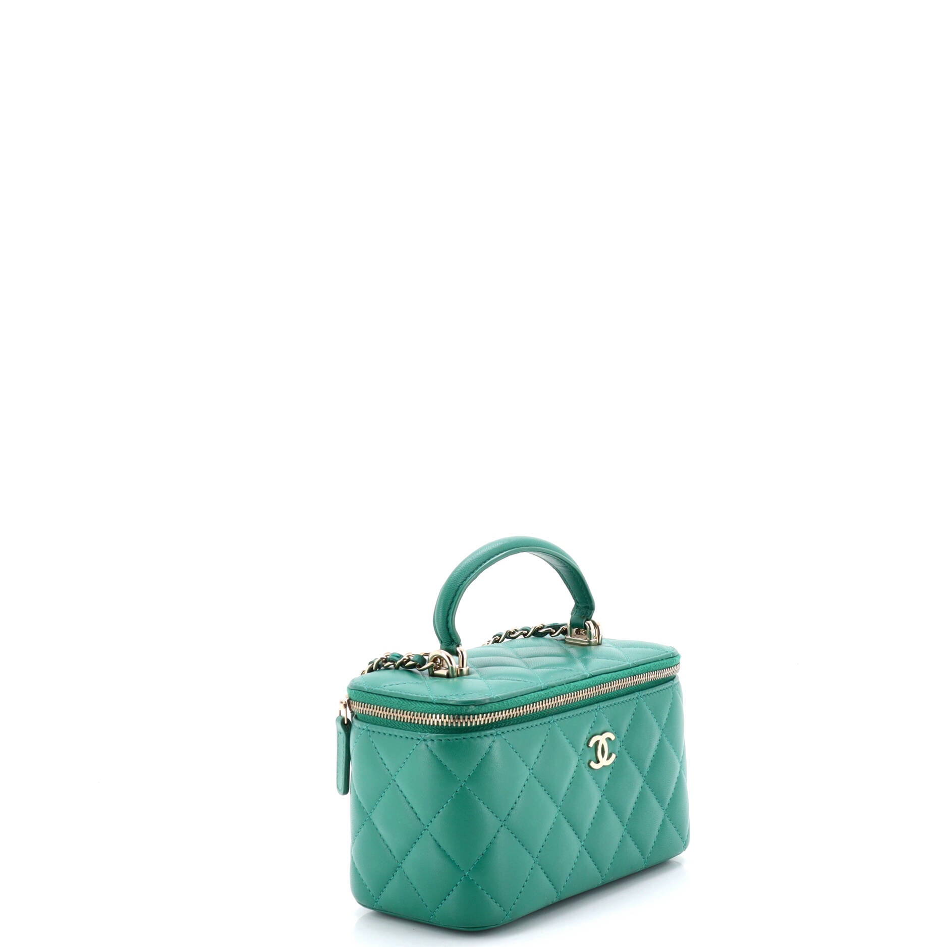 Classic Top Handle Vanity Case with Chain Quilted Lambskin Small