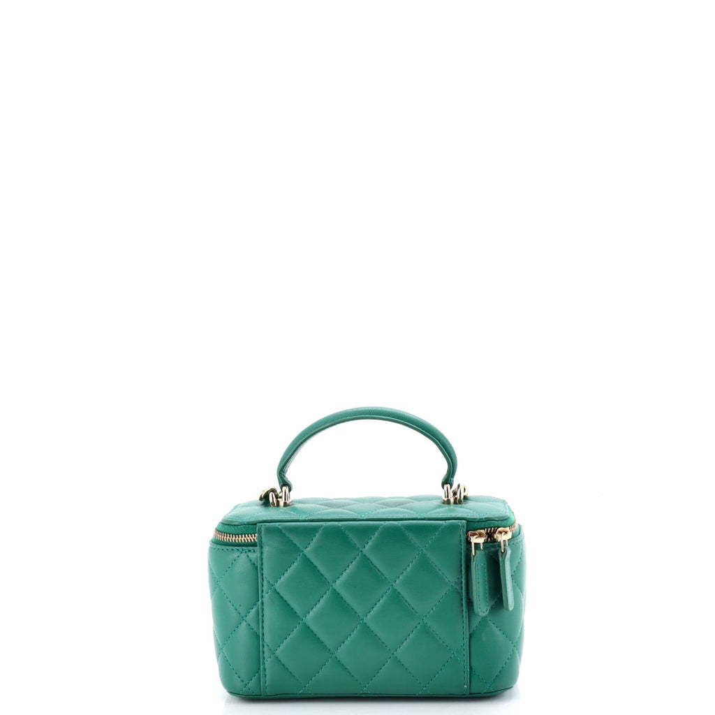 Classic Top Handle Vanity Case with Chain Quilted Lambskin Small