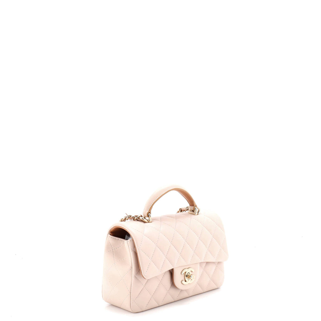 Classic Single Flap Top Handle Bag Quilted Lambskin Mini