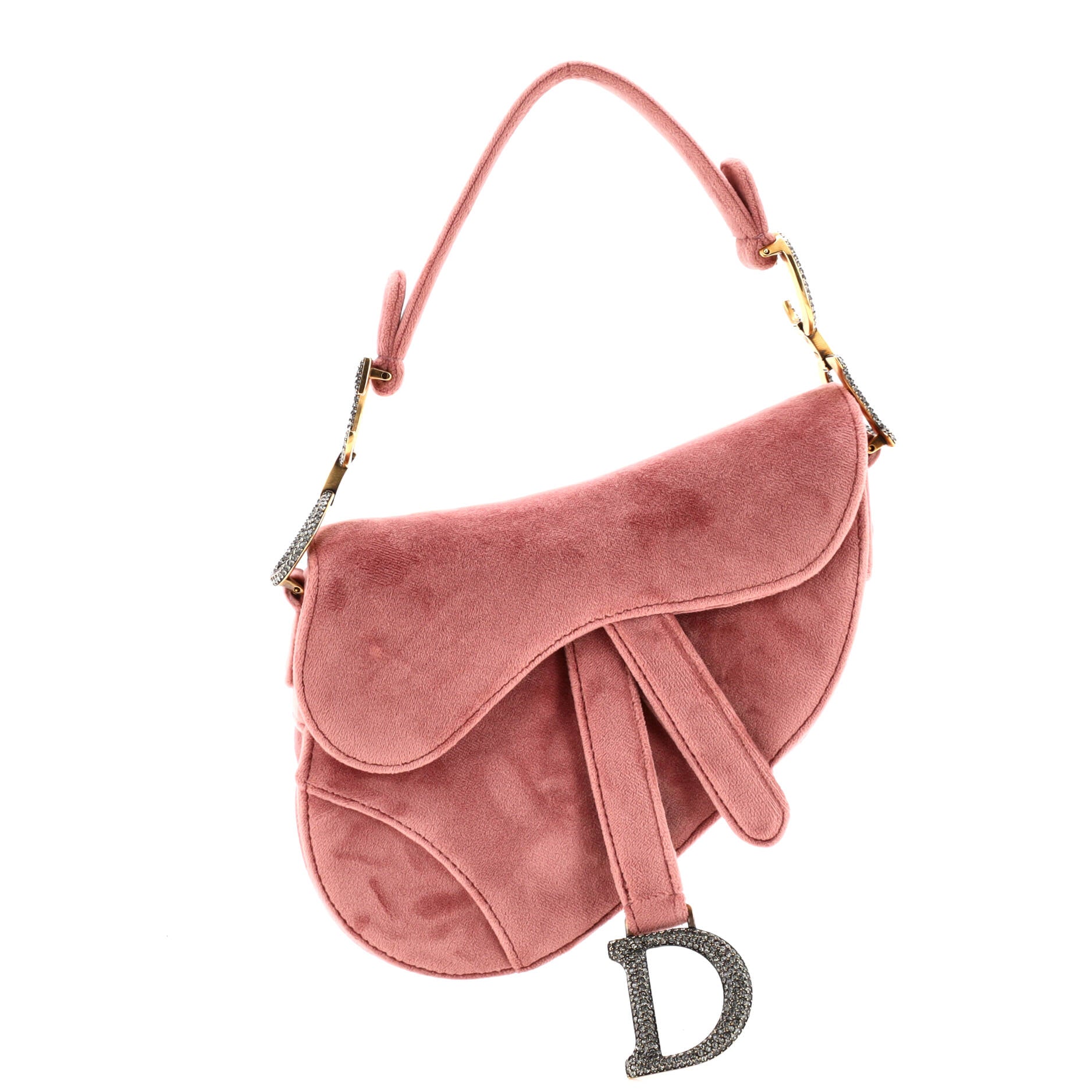 Saddle Handbag Velvet with Crystals Mini