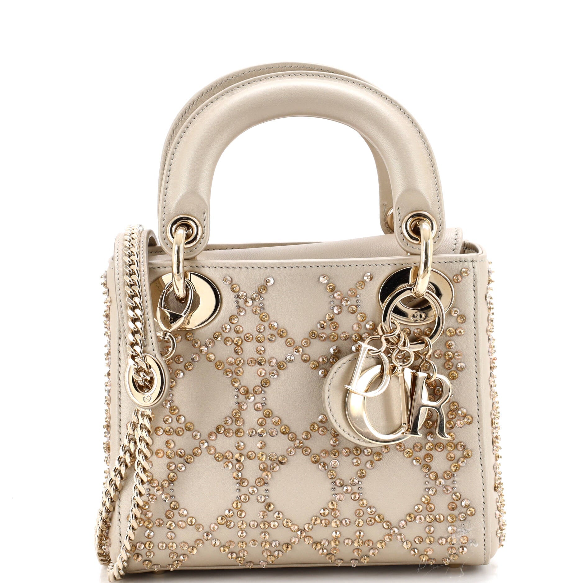 Lady Dior Chain Bag Crystal Embellished Cannage Quilt Leather Mini