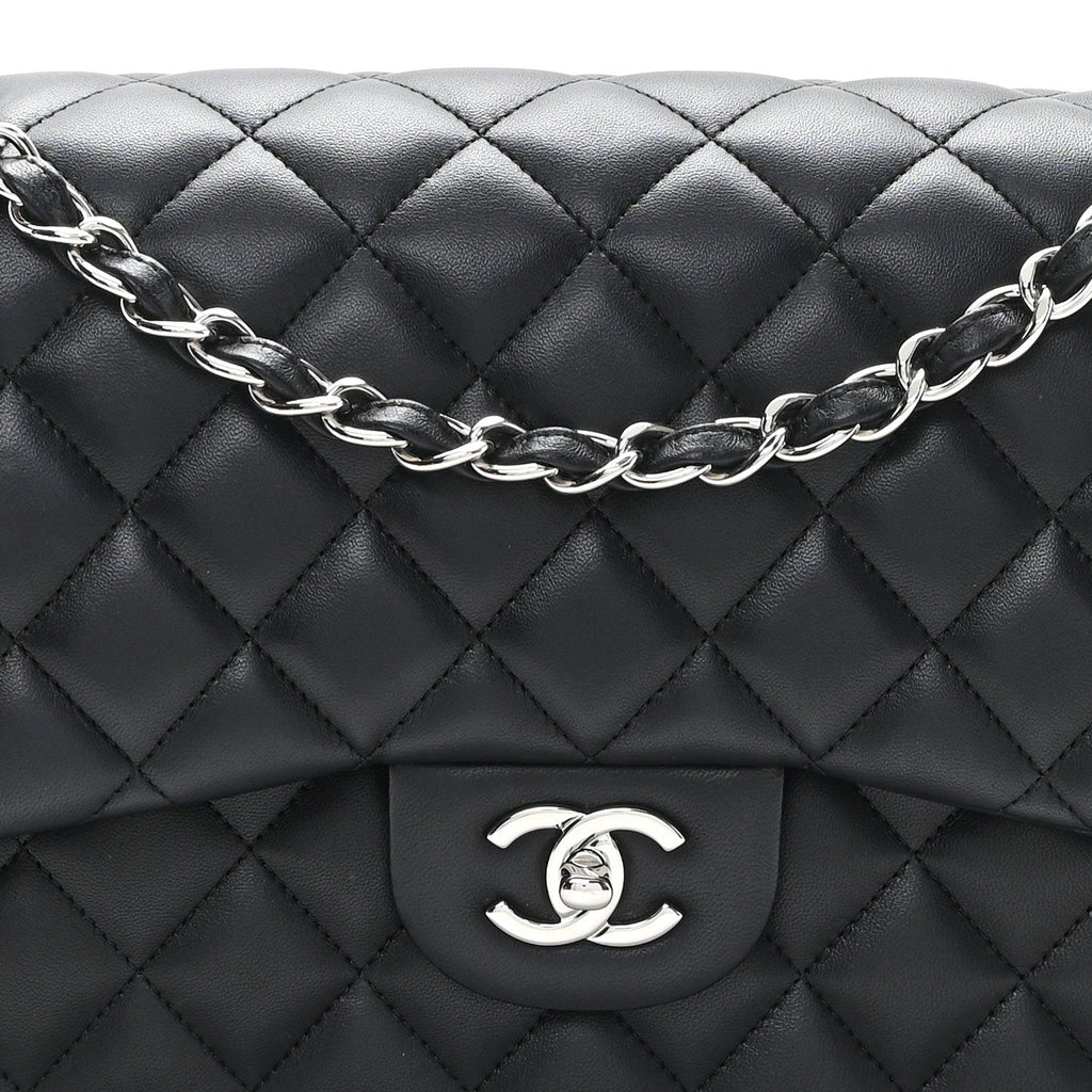 Lambskin Quilted Jumbo Double Flap Black