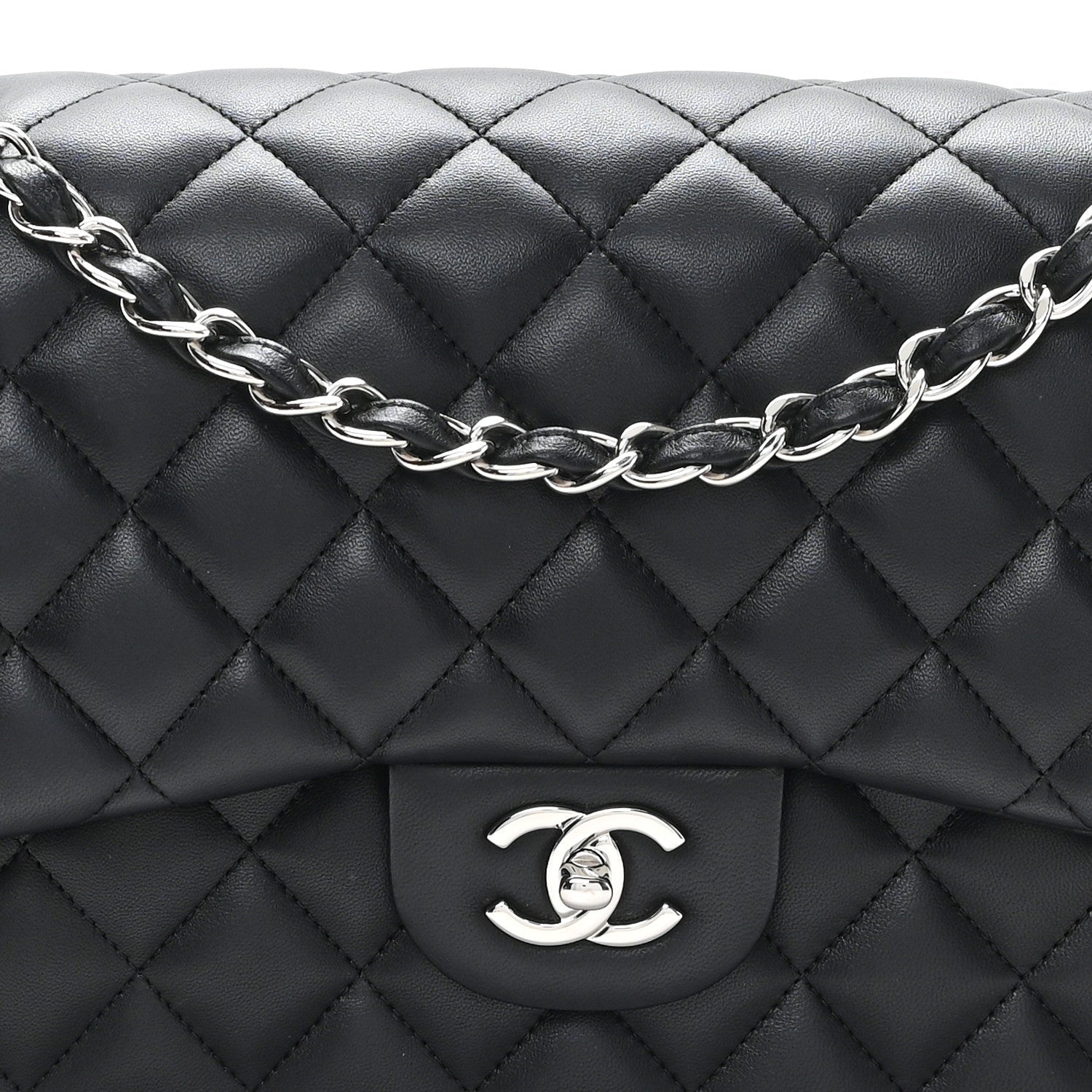 Lambskin Quilted Jumbo Double Flap Black