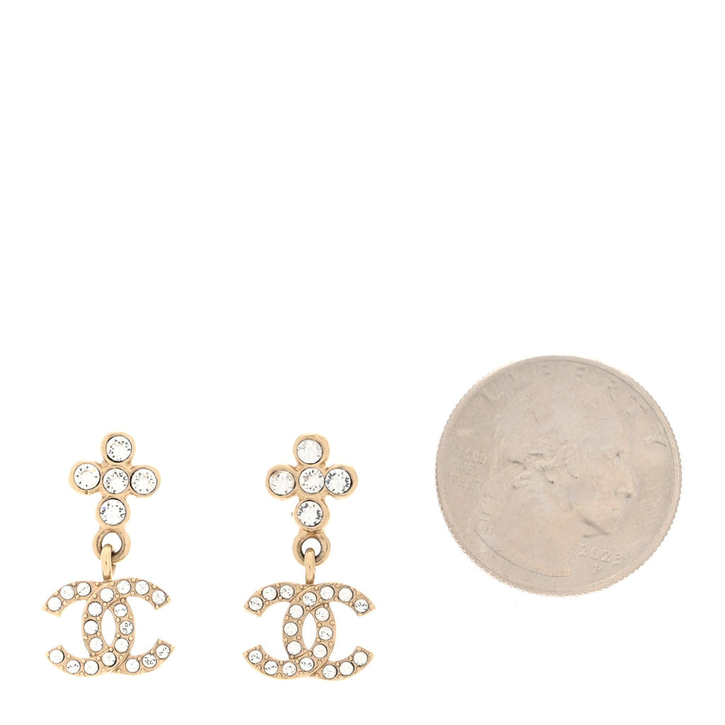 Crystal CC Cross Drop Earrings Gold