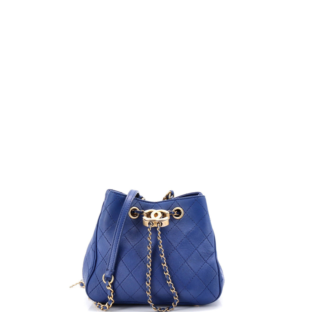 Egyptian Amulet Drawstring Bucket Bag Stitched Calfskin Small