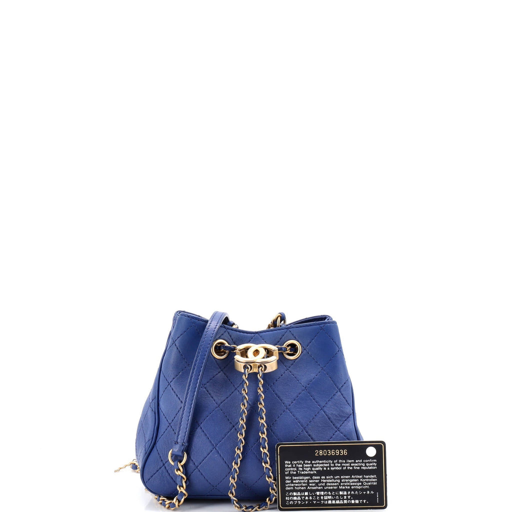 Egyptian Amulet Drawstring Bucket Bag Stitched Calfskin Small