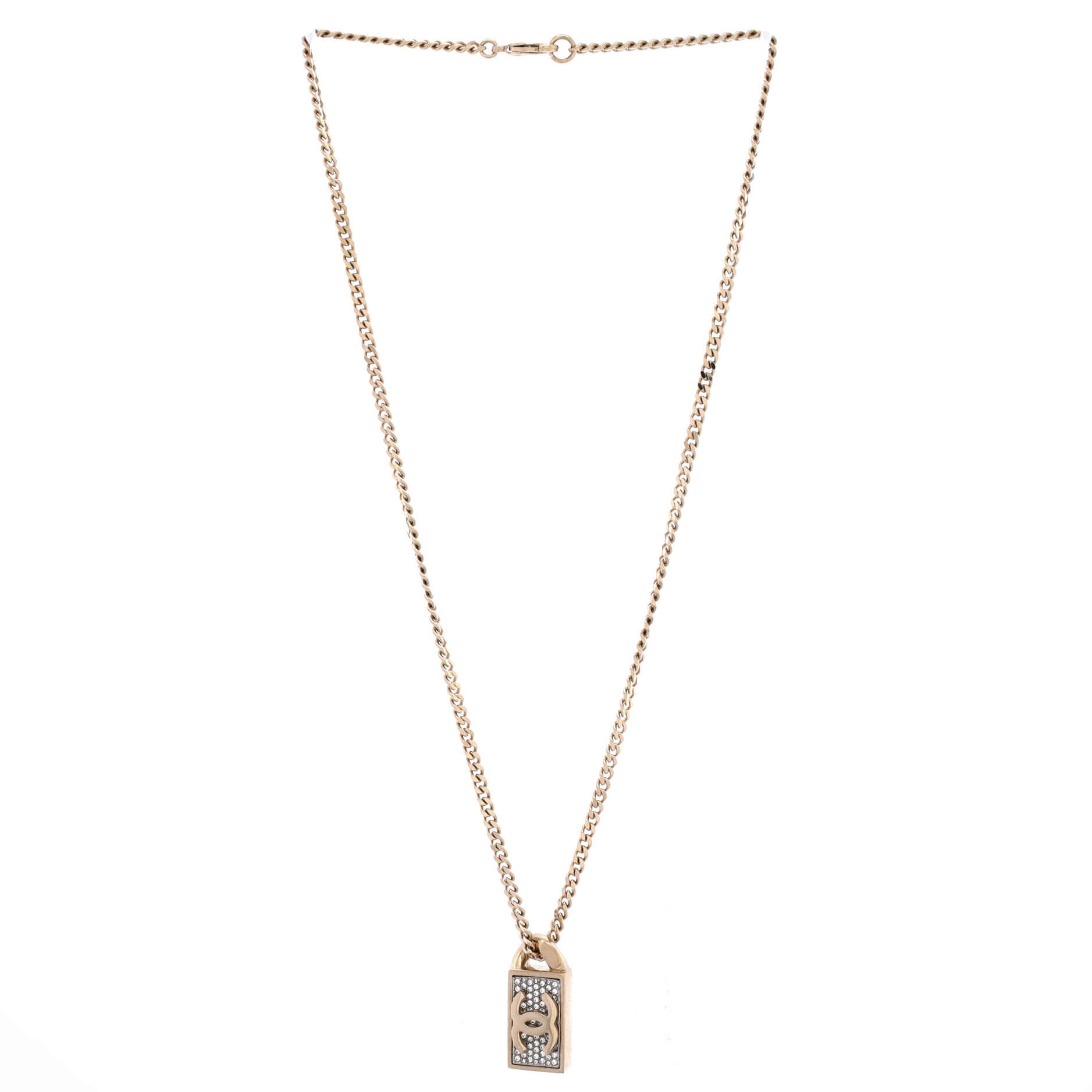 CC Dog Tag Pendant Necklace Metal with Crystals