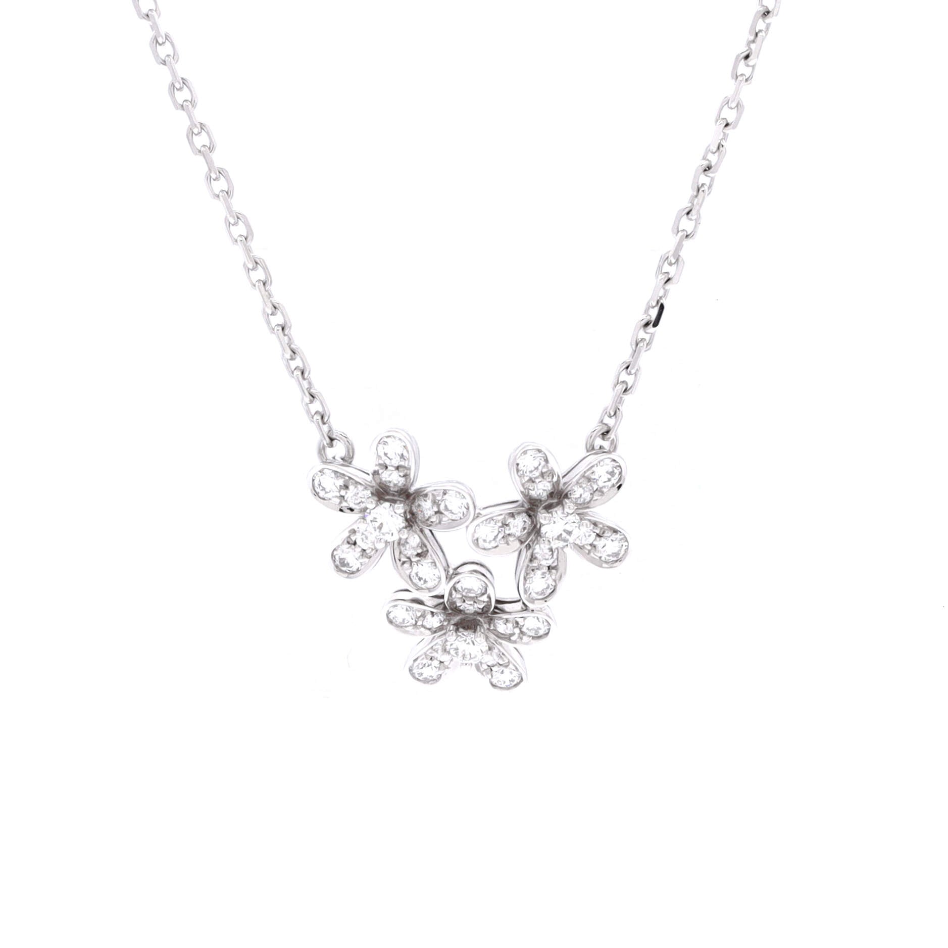 Socrate 3 Flower Pendant Necklace 18K White Gold and Diamonds