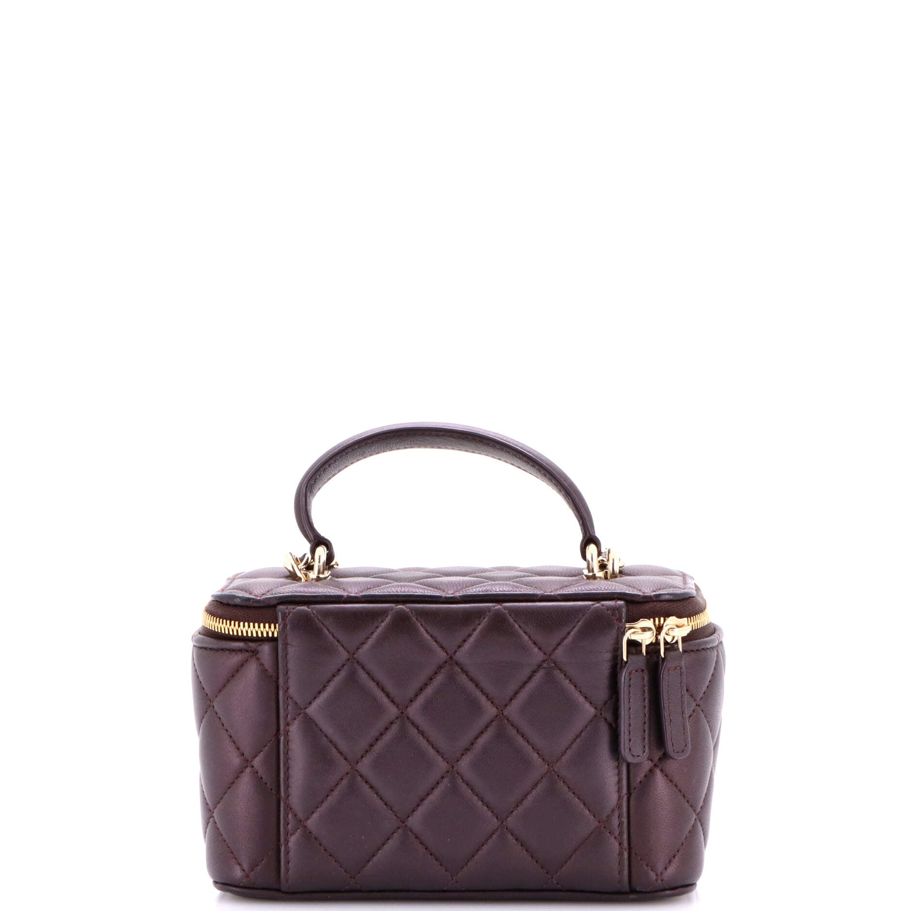 Classic Top Handle Vanity Case with Chain Quilted Lambskin Small