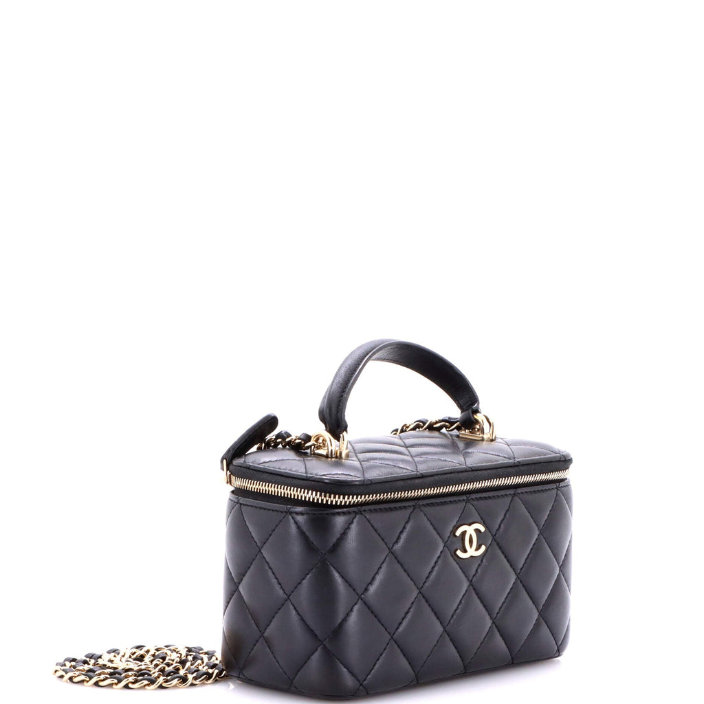 Classic Top Handle Vanity Case with Chain Quilted Lambskin Small