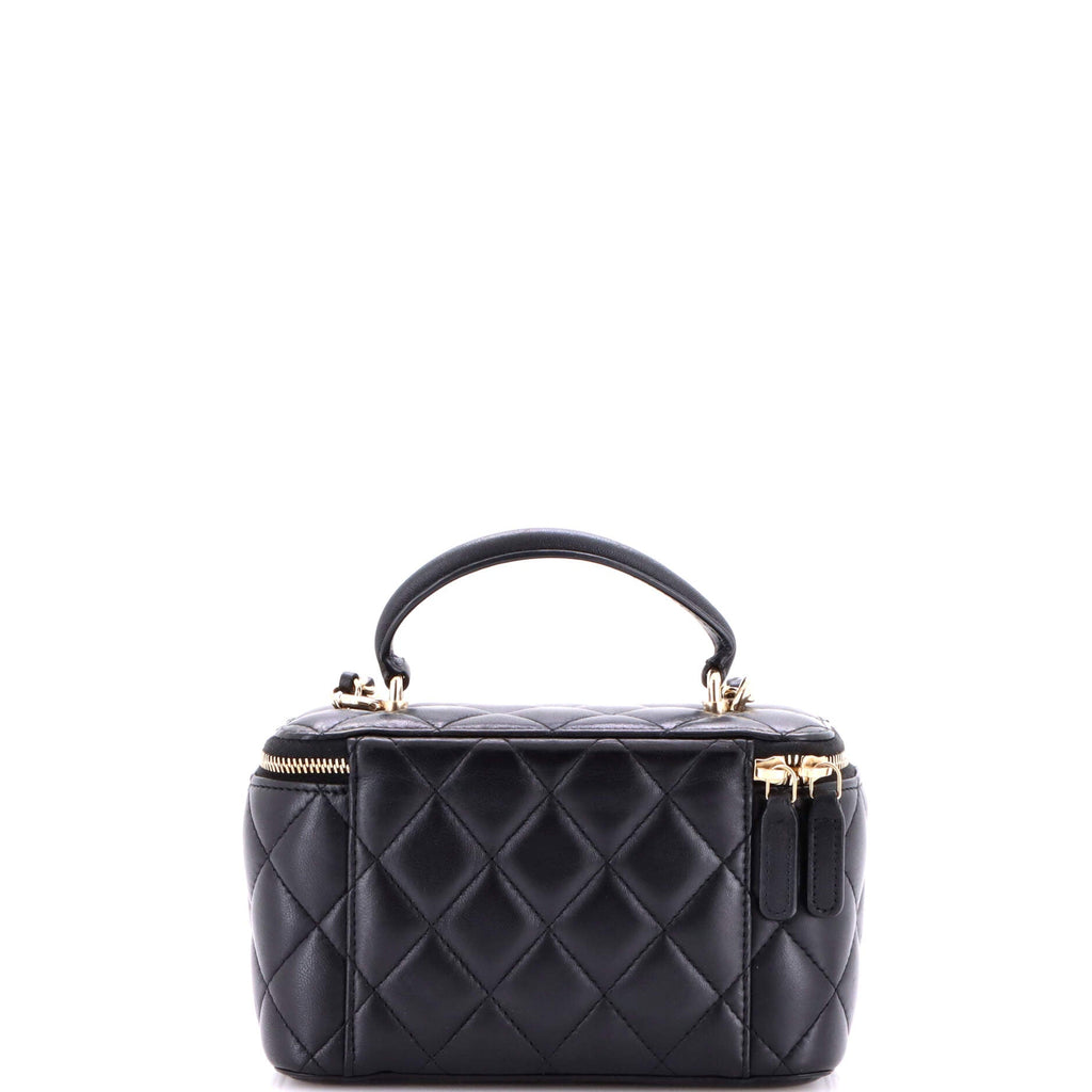 Classic Top Handle Vanity Case with Chain Quilted Lambskin Small