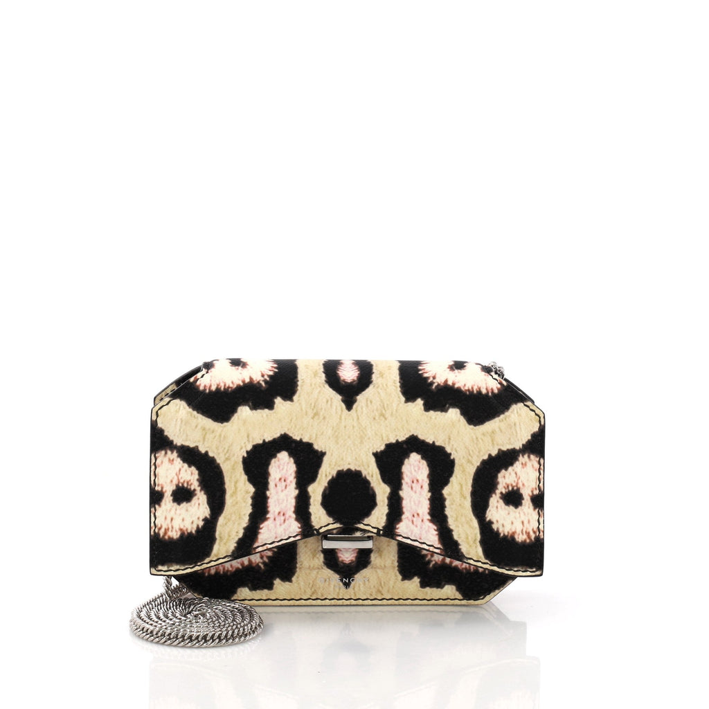 Bow Cut Chain Crossbody Bag Printed Leather Mini
