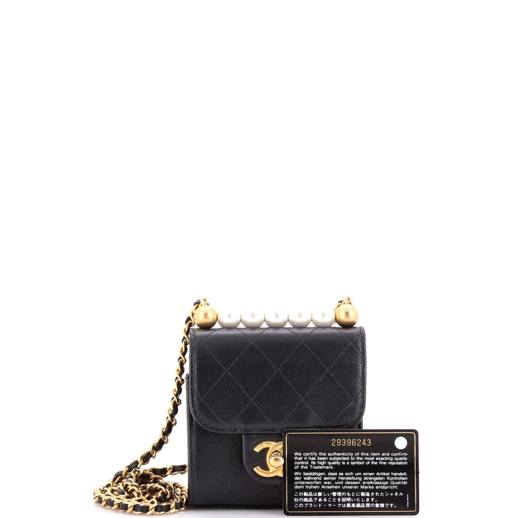 Chic Pearls Flap Clutch with Chain Quilted Goatskin Mini