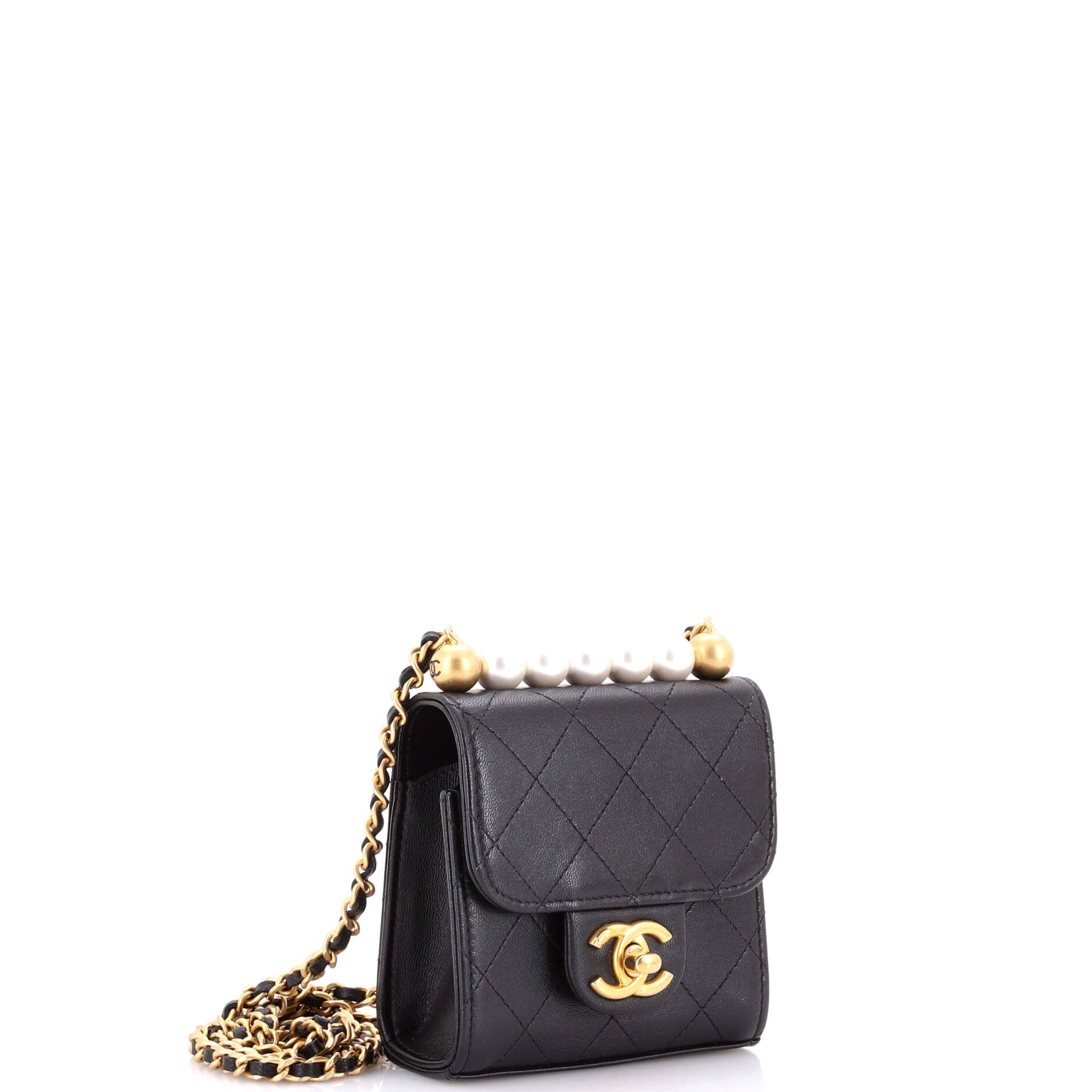 Chic Pearls Flap Clutch with Chain Quilted Goatskin Mini