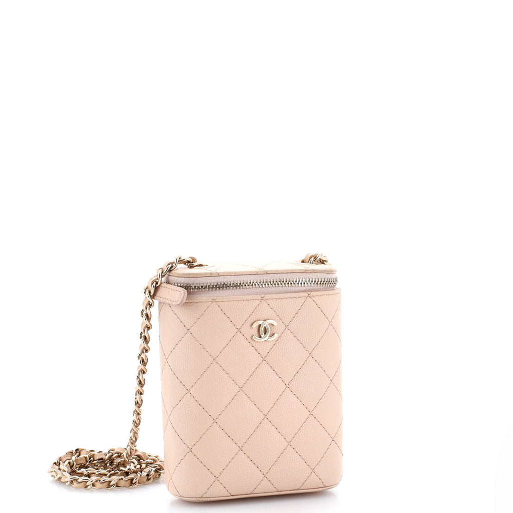 Vertical Classic Vanity Case with Chain Quilted Caviar Small