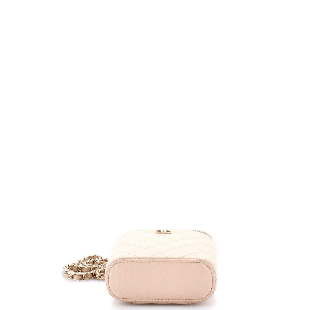 Vertical Classic Vanity Case with Chain Quilted Caviar Small