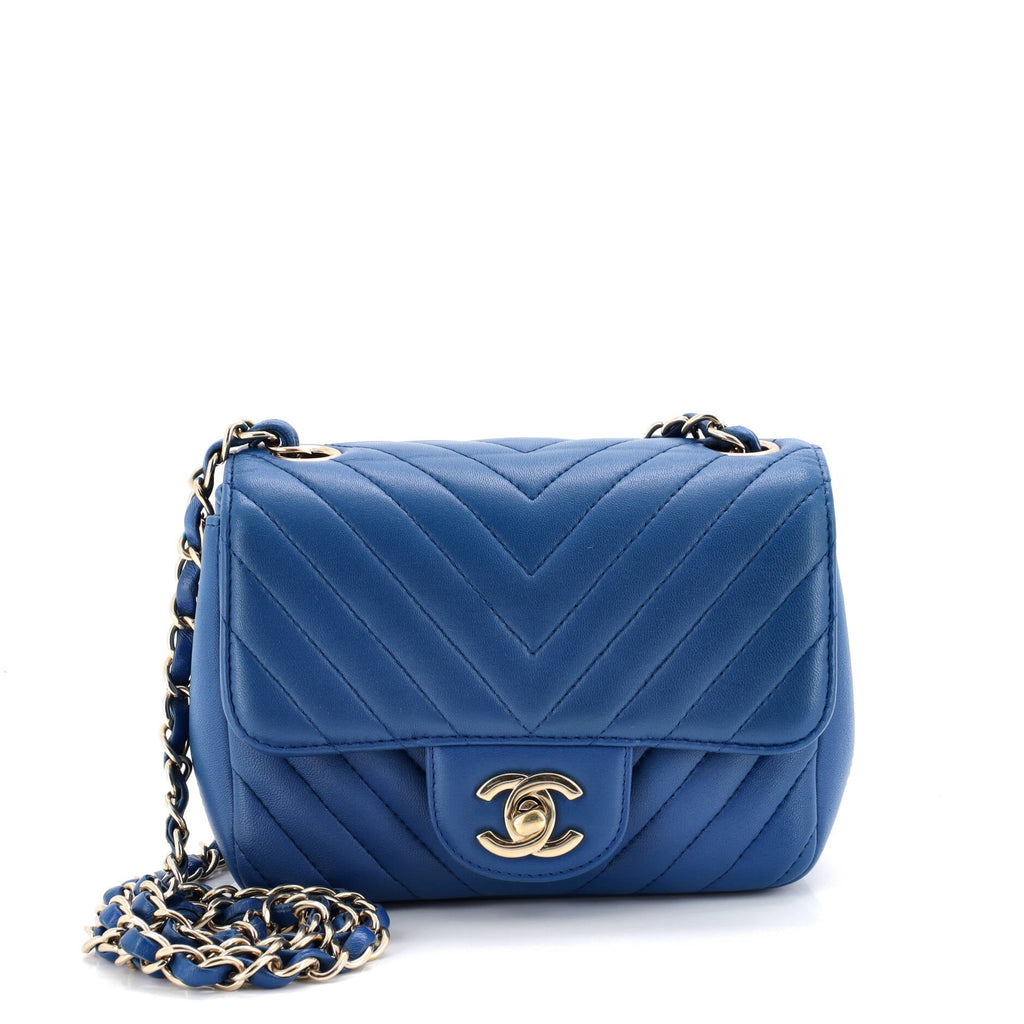 Square Classic Single Flap Bag Chevron Lambskin Mini
