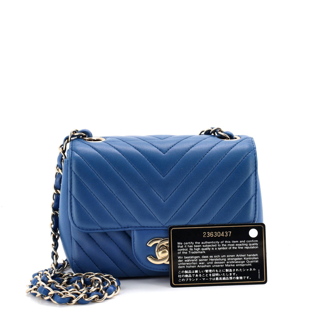 Square Classic Single Flap Bag Chevron Lambskin Mini