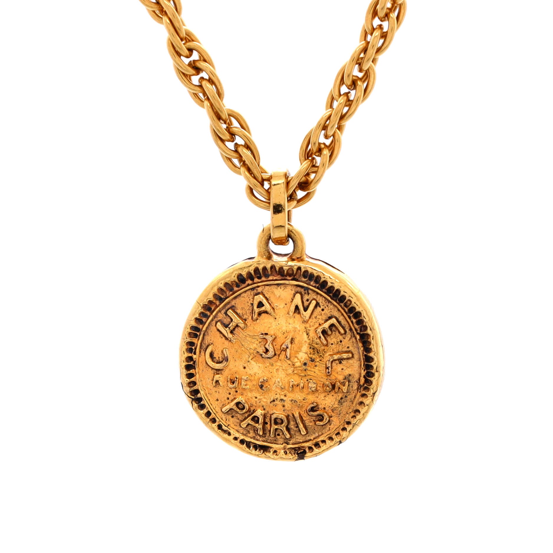 Vintage 31 Rue Cambon Medallion Pendant Necklace Metal