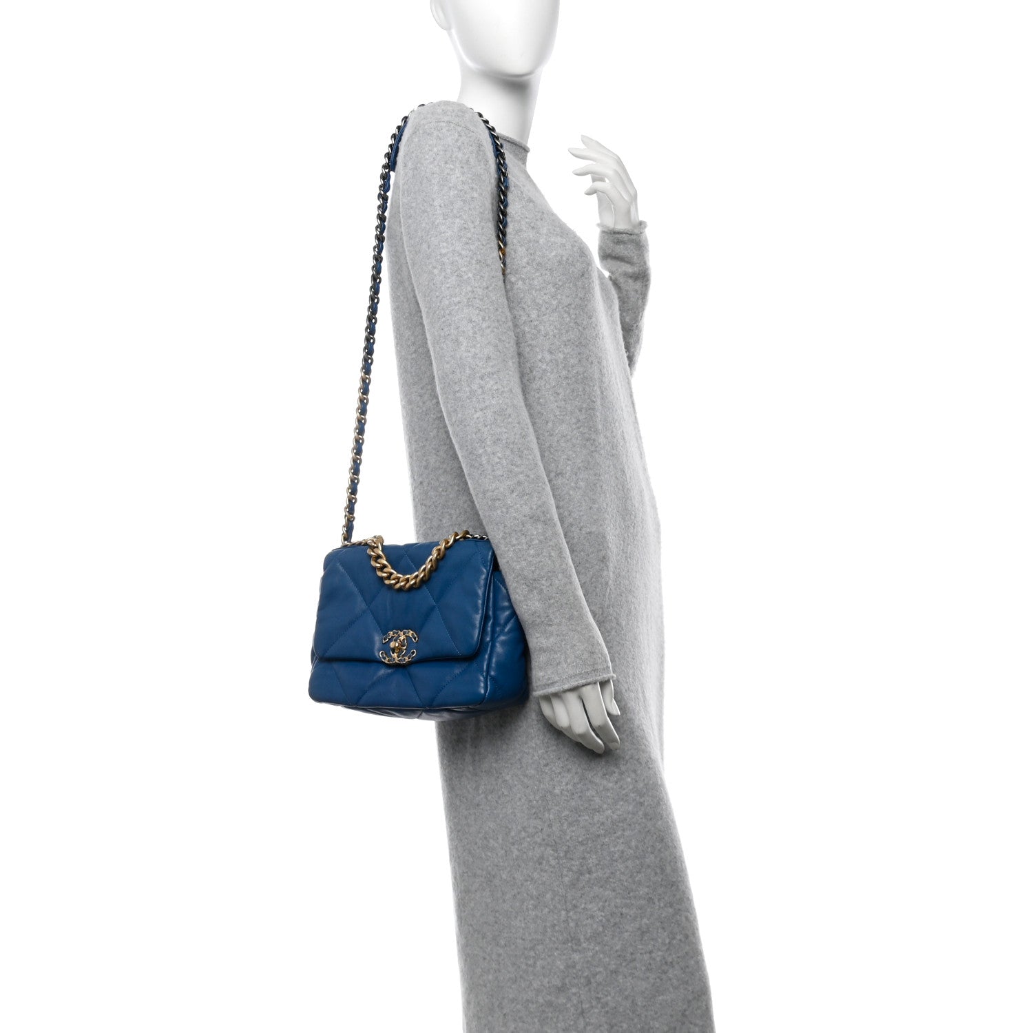 Lambskin Quilted Medium Chanel 19 Flap Blue