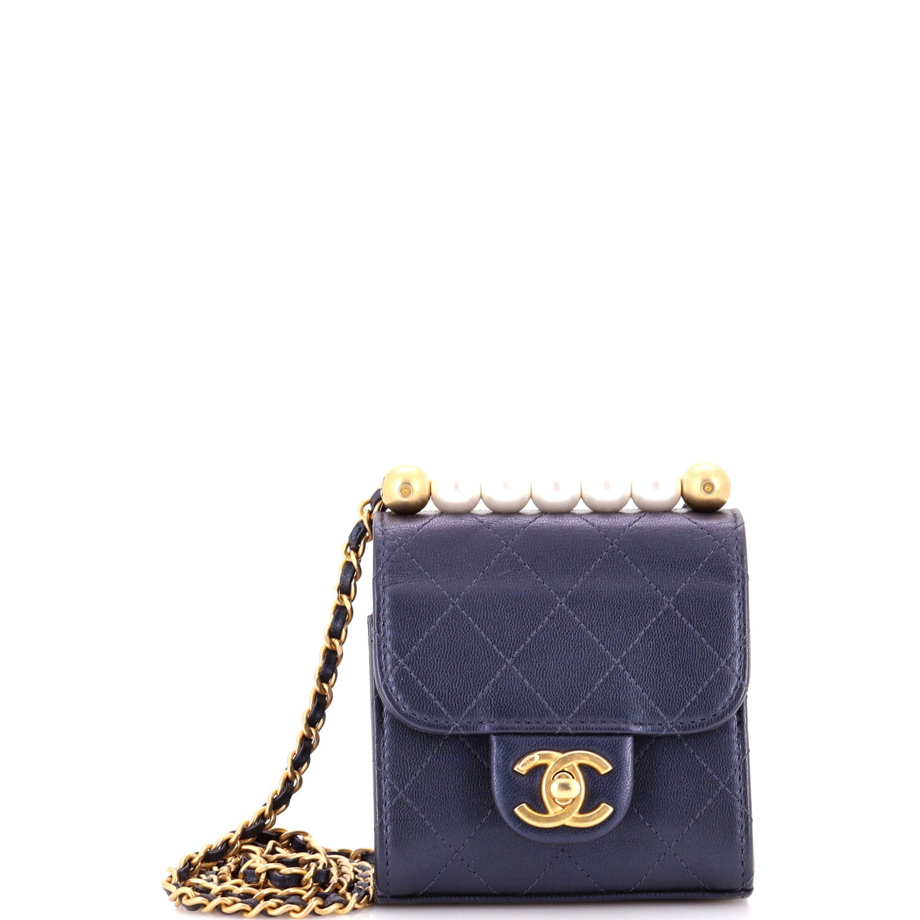 Chic Pearls Flap Clutch with Chain Quilted Goatskin Mini