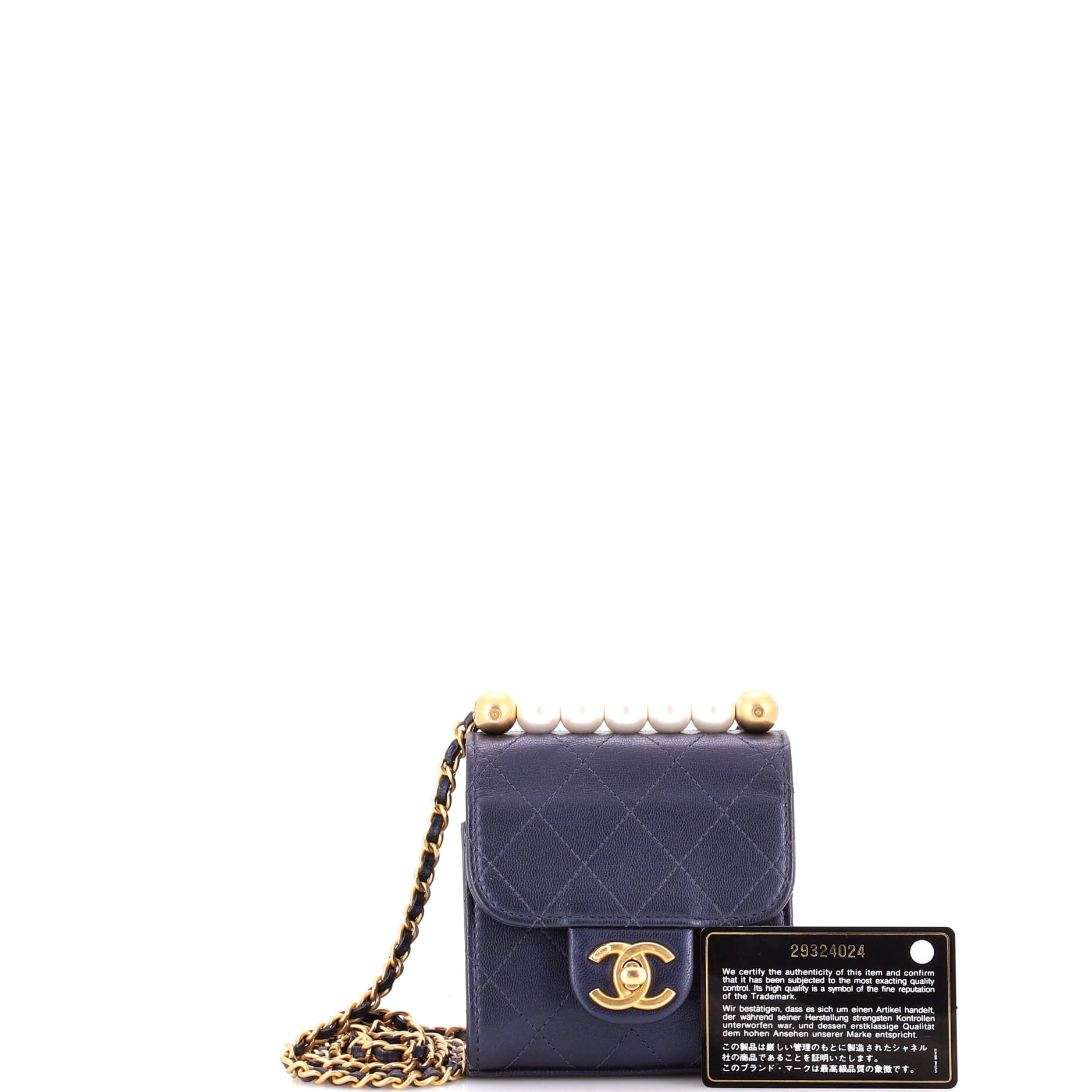 Chic Pearls Flap Clutch with Chain Quilted Goatskin Mini