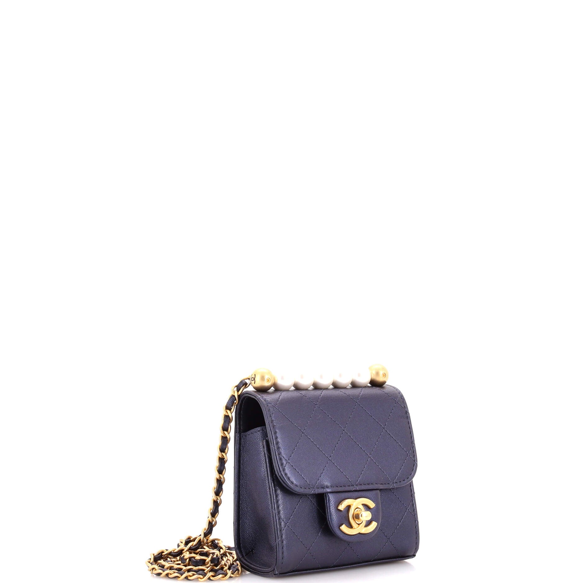 Chic Pearls Flap Clutch with Chain Quilted Goatskin Mini