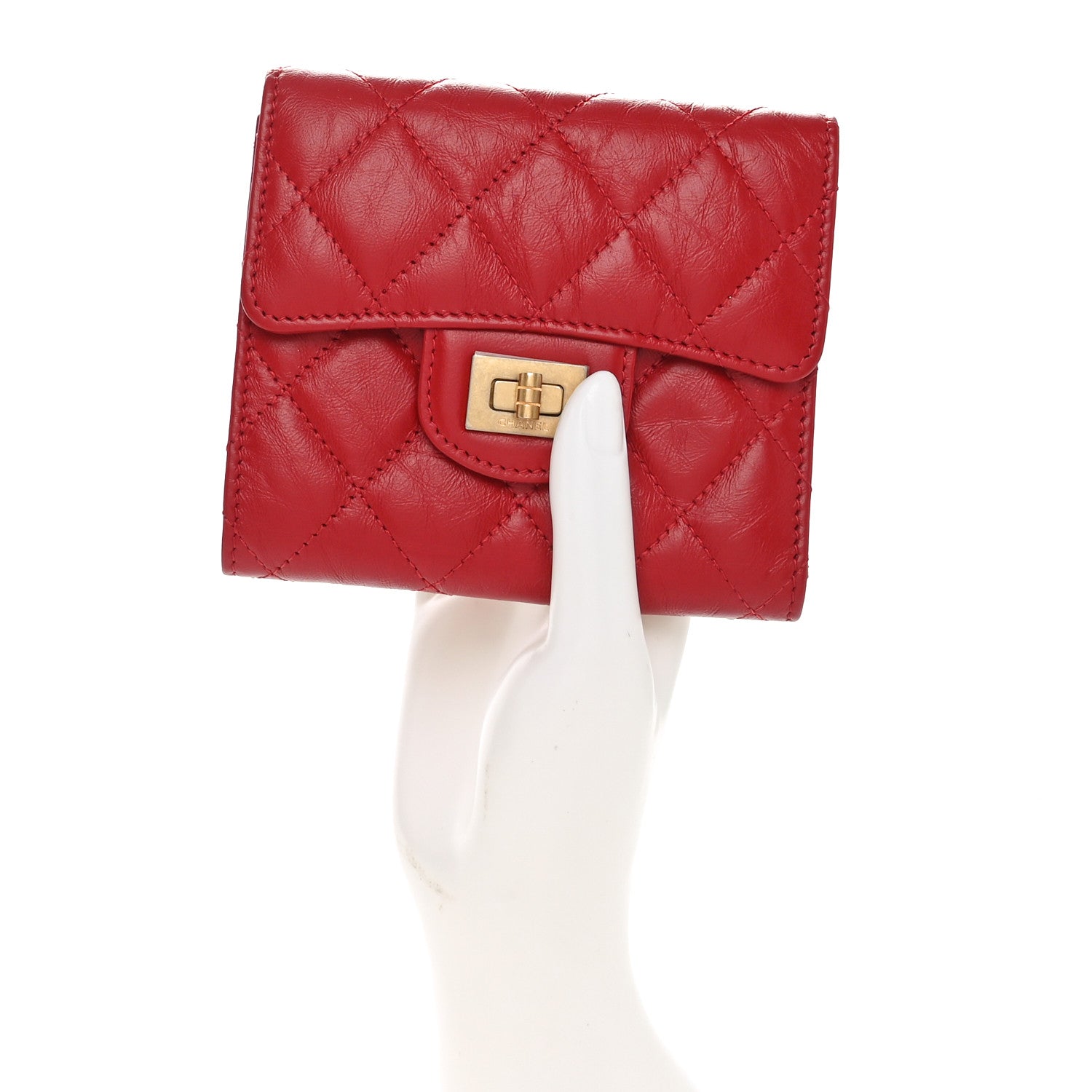 Aged Calfskin Quilted Reissue Compact Wallet Red