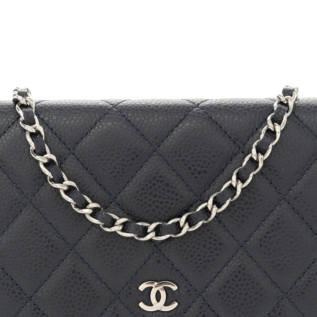 Caviar Quilted Wallet on Chain WOC Navy Blue