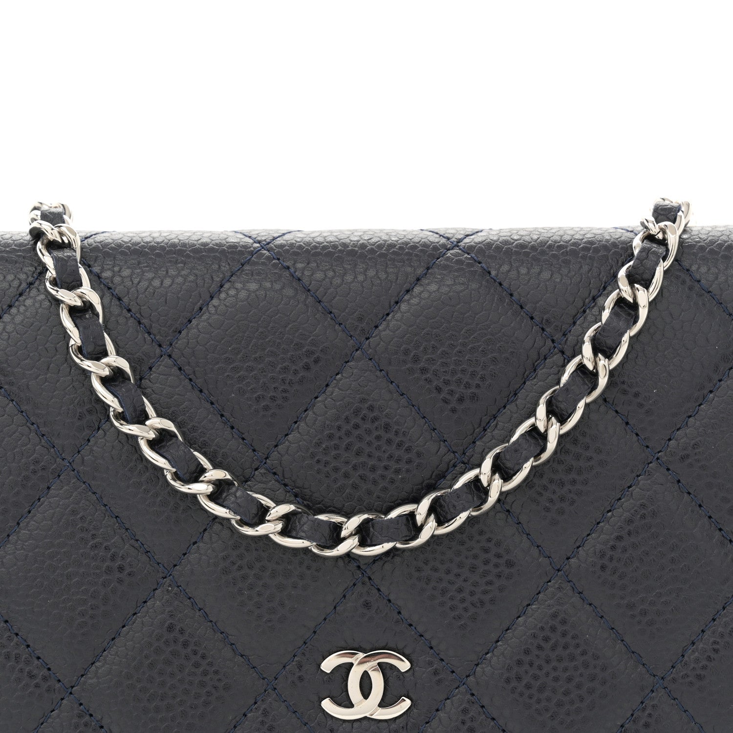 Caviar Quilted Wallet on Chain WOC Navy Blue
