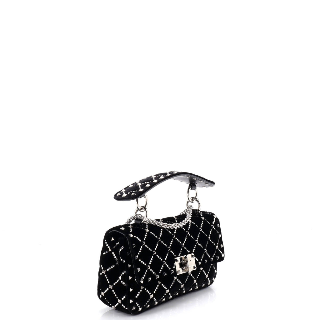 Rockstud Spike Flap Bag Crystal Embellished Quilted Velvet Small