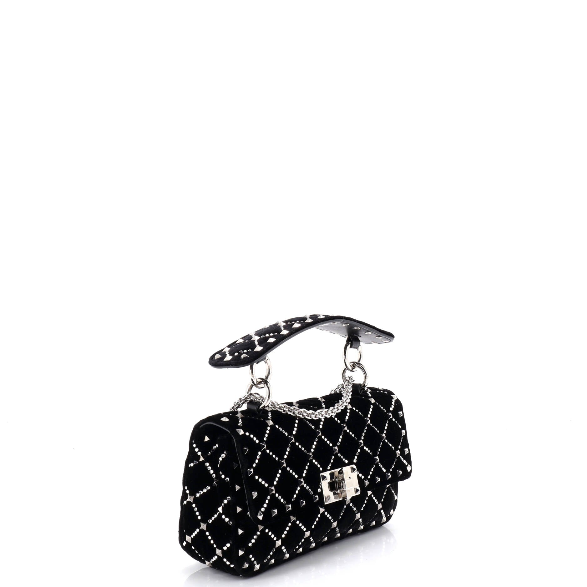 Rockstud Spike Flap Bag Crystal Embellished Quilted Velvet Small